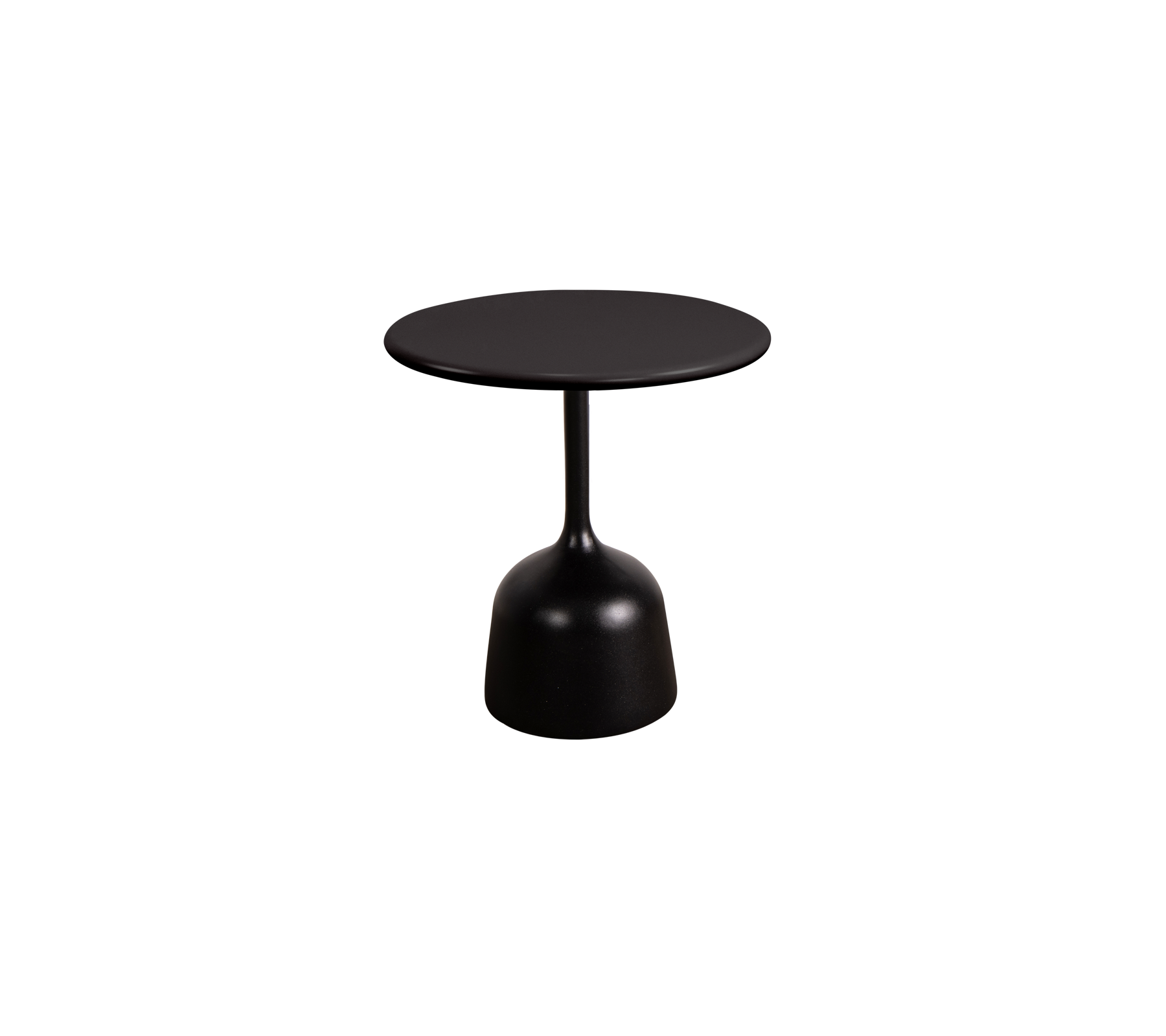 Elegant svart rundt bord med en slank fot, perfekt for moderne dekor. Ideelt for små rom eller som et stilfullt accentstykke.