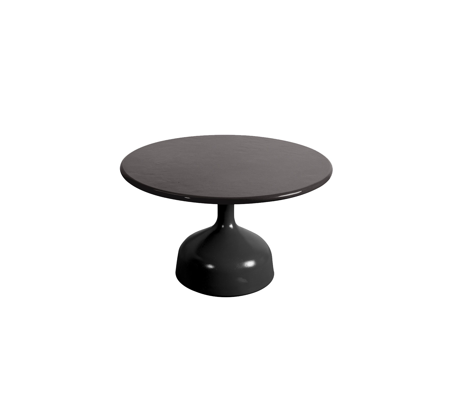Rund svart bord med en jevn topp og et søylefot, designet for moderne estetikk og allsidig bruk.