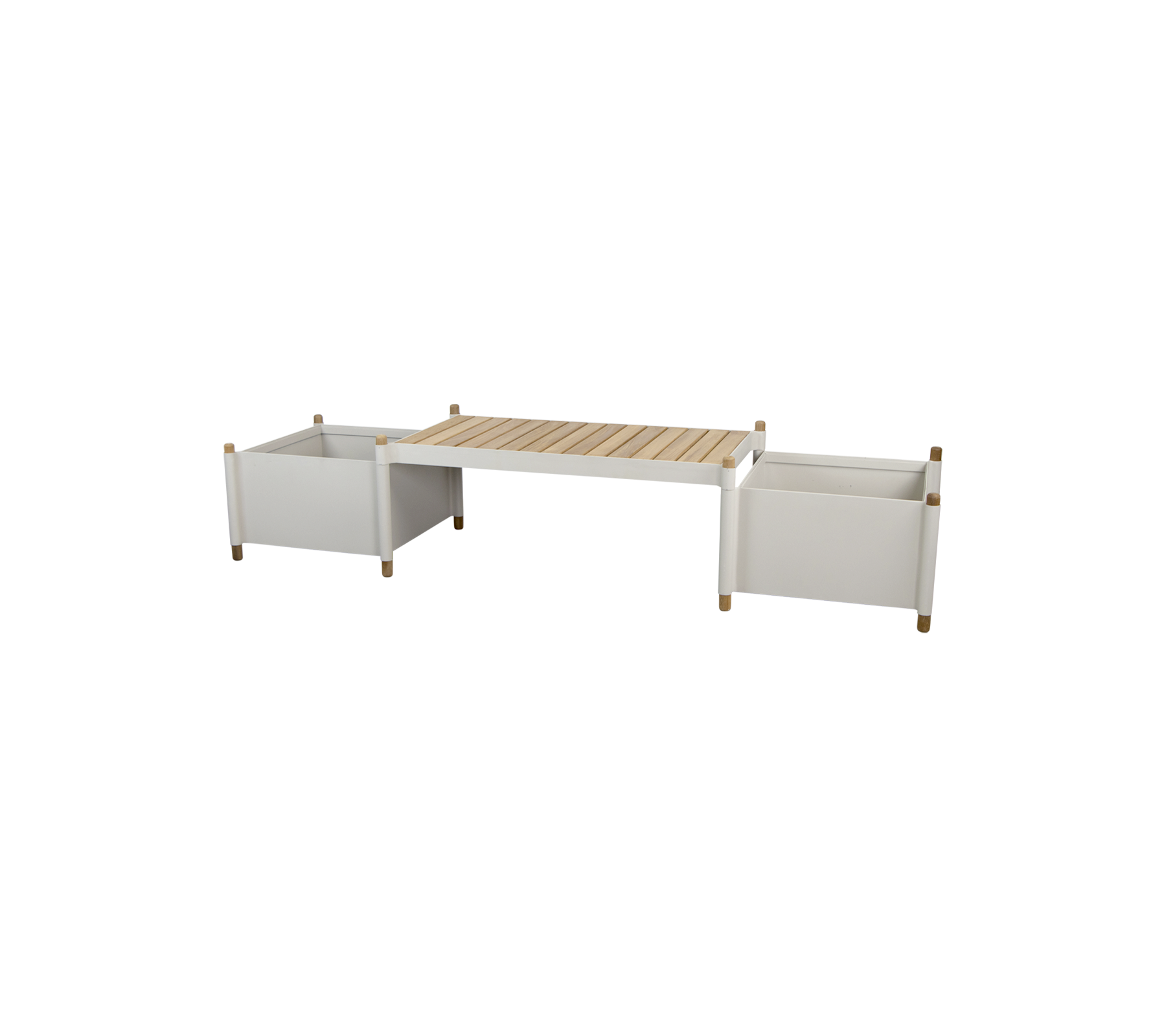 et moderne oppbevaringsbord med to hvite beholdere og en trelamellplate, designet for allsidig hjemmeorganisering.