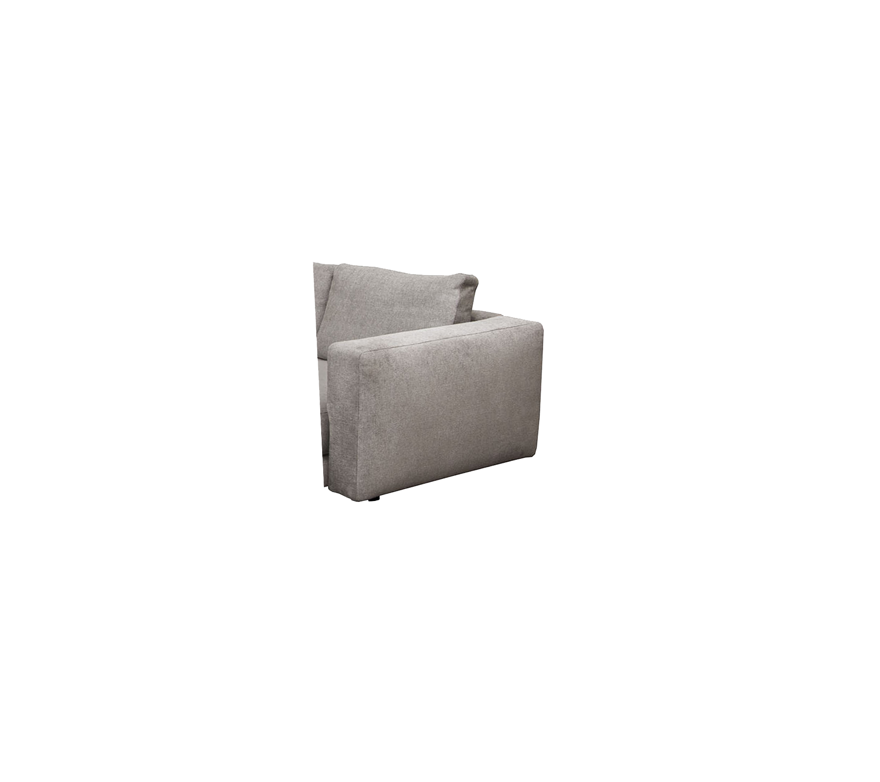 En moderne, minimalistisk lenestol i et mykt grått stoff, med rene linjer og et moderne design. Ideell for stilfull sitting.