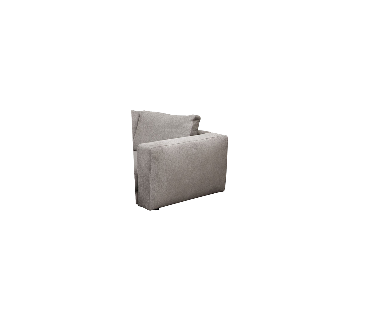En moderne, minimalistisk lenestol i et mykt grått stoff, med rene linjer og et moderne design. Ideell for stilfull sitting.