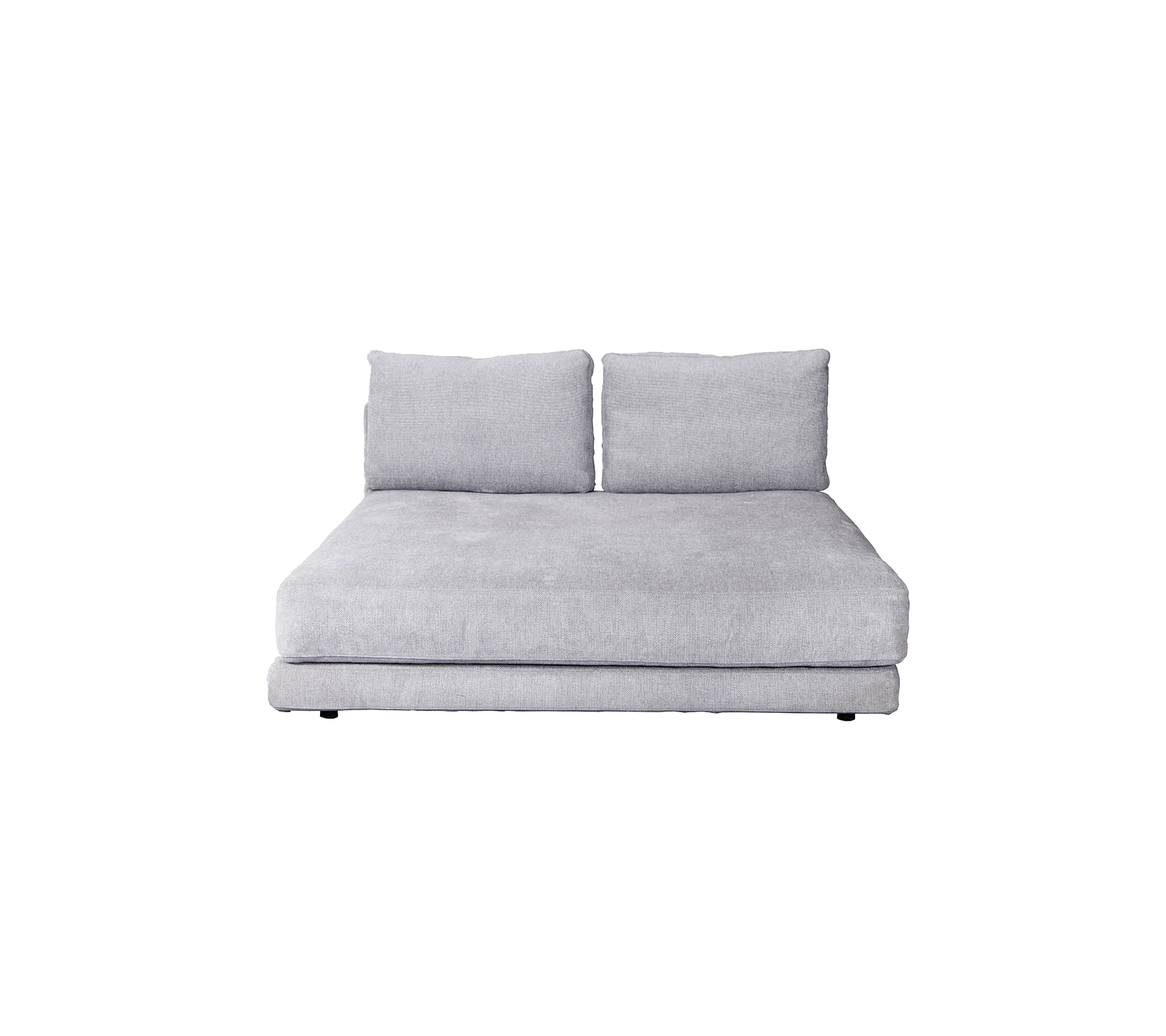 Stilig grå sofa med to ryggputer, som tilbyr et moderne og minimalistisk design, perfekt for moderne rom.