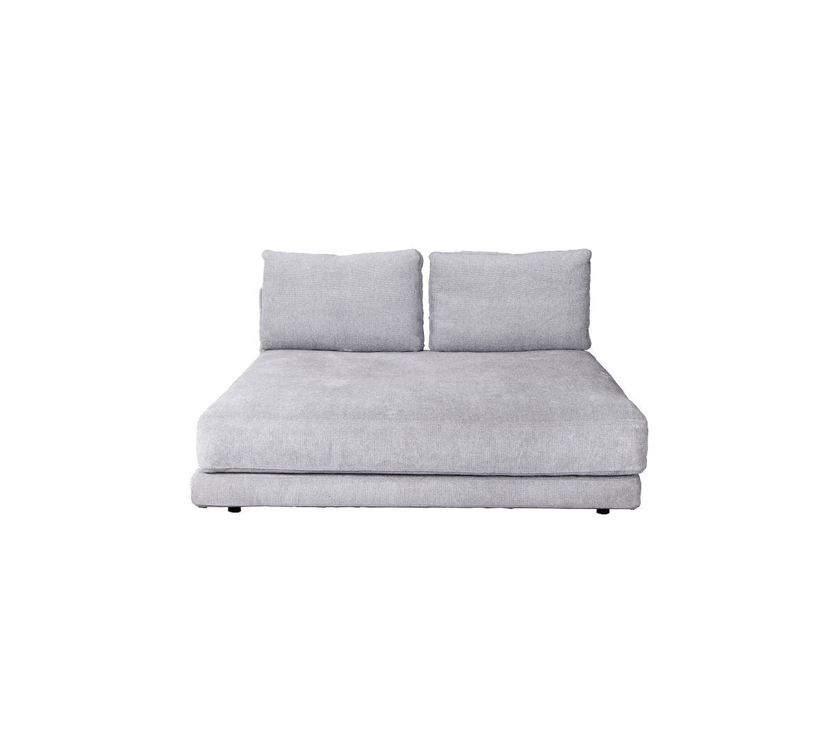 Stilig grå sofa med to ryggputer, som tilbyr et moderne og minimalistisk design, perfekt for moderne rom.