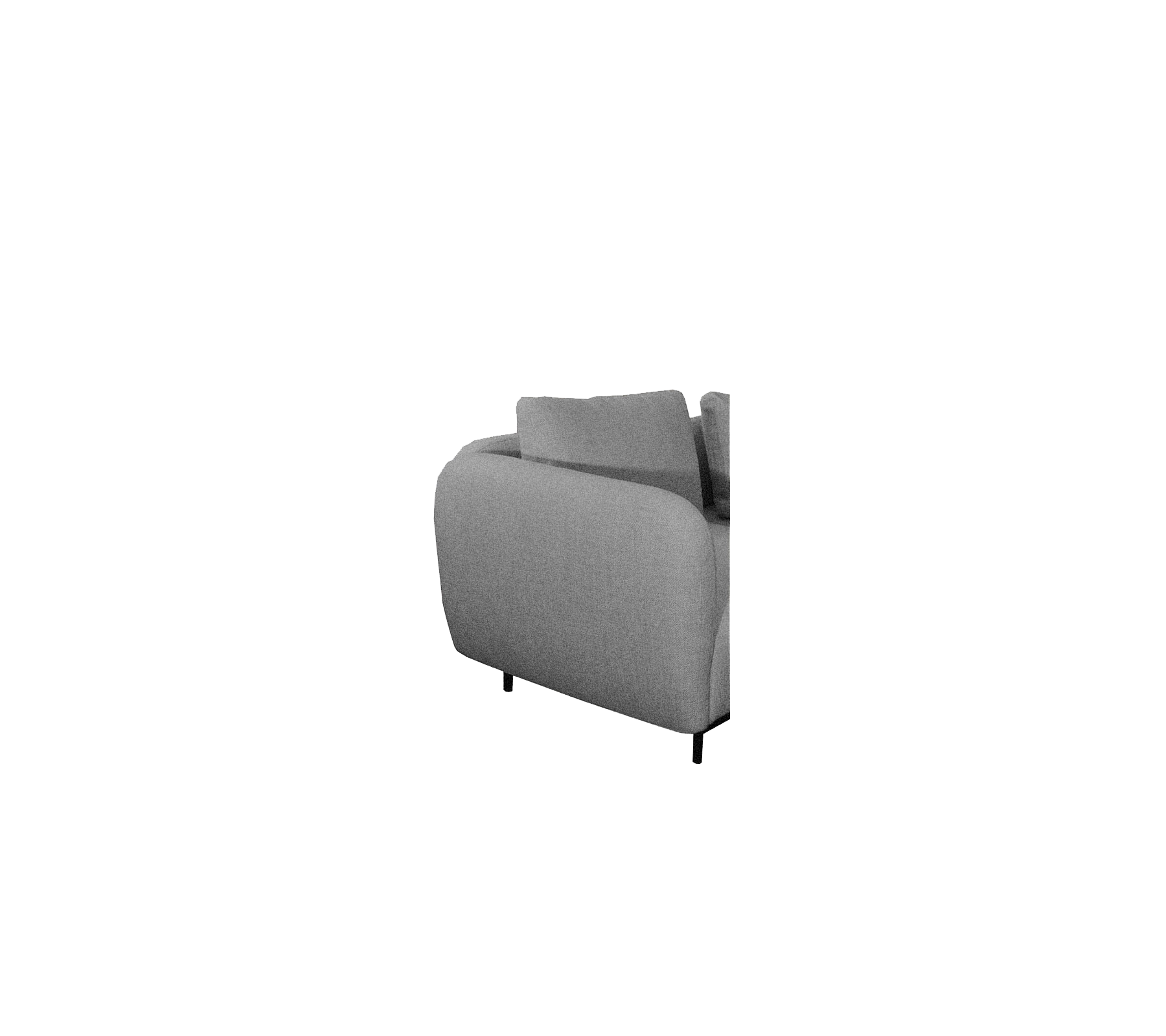 Grå polstret sofa med enkle linjer og slanke svarte ben, som tilbyr en moderne stil for ethvert rom.