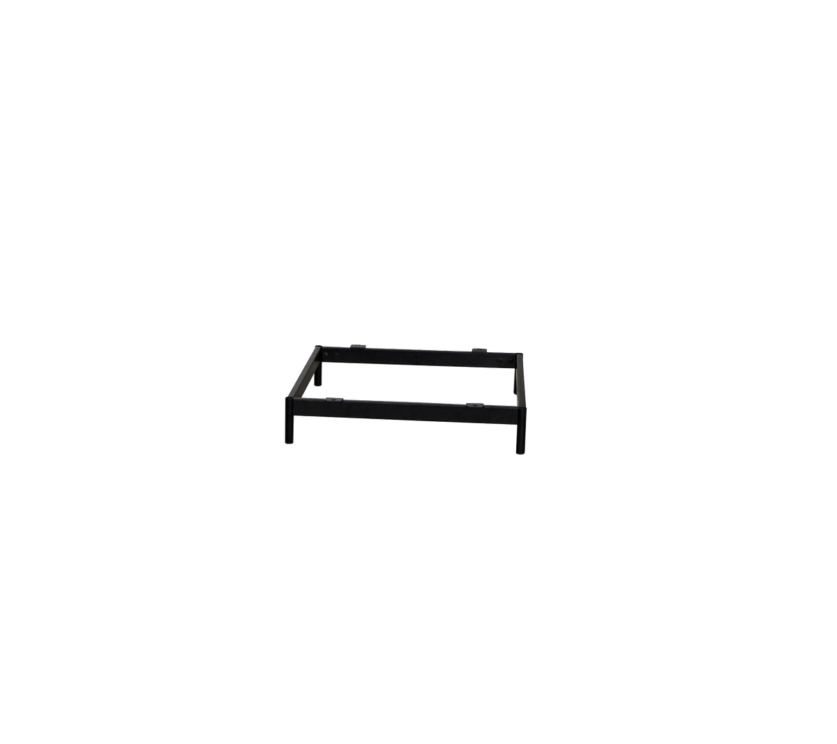 Svart metallrammestruktur egnet for ulike bruksområder, med rektangulær form og åpen design.