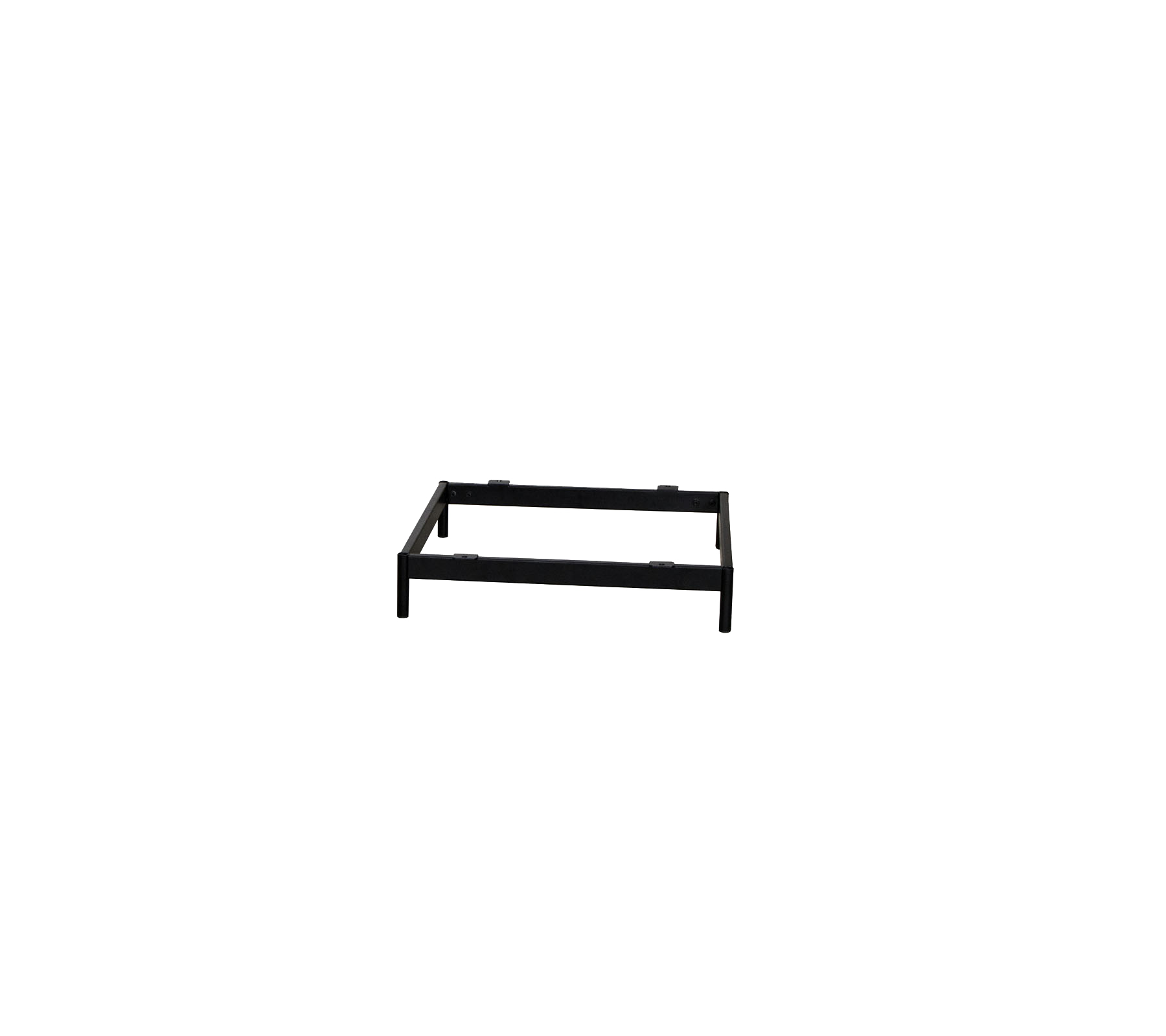 Svart metallrammestruktur egnet for ulike bruksområder, med rektangulær form og åpen design.