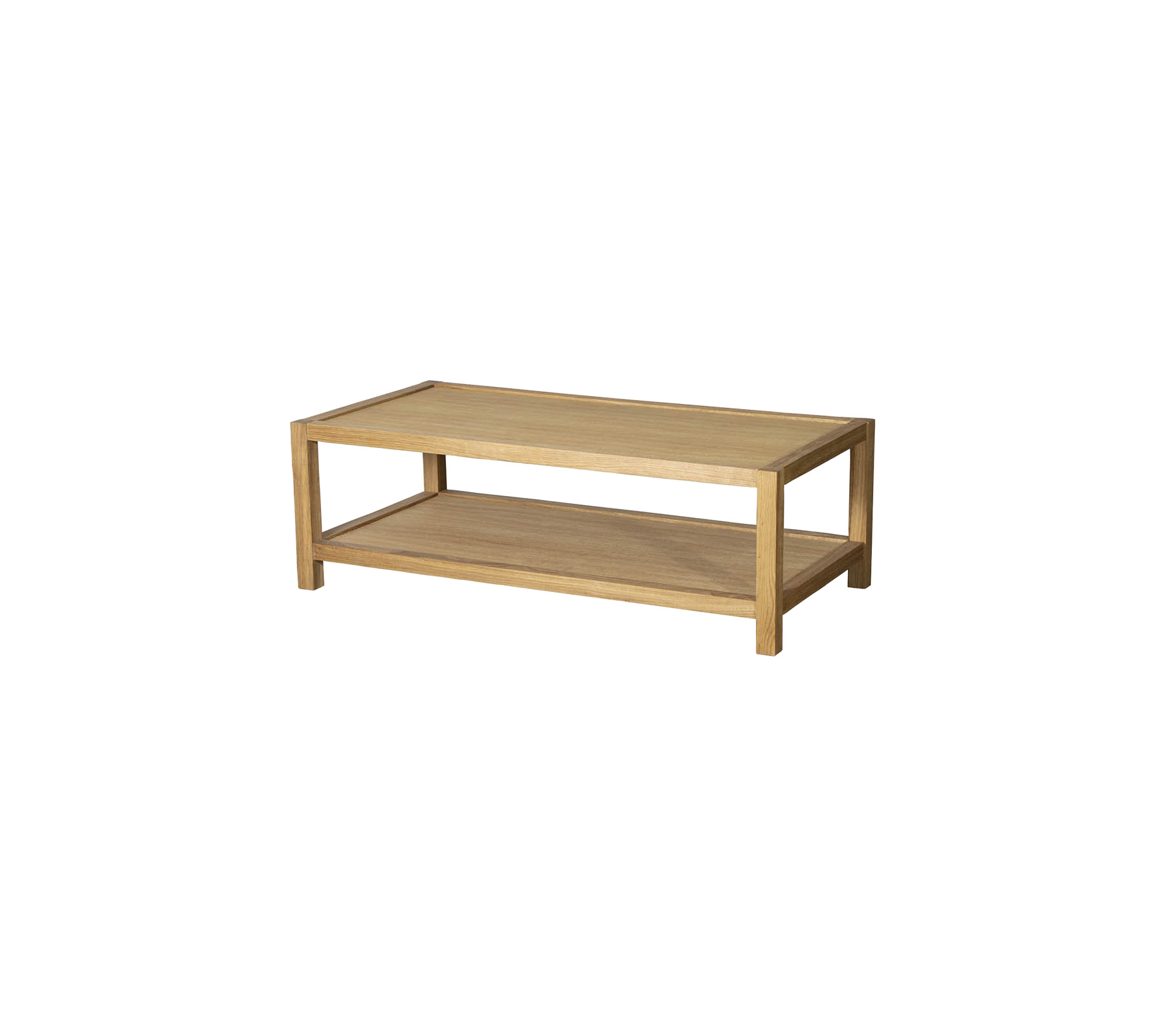 Trekaffe bord med en nedre hylle for lagring, som viser et enkelt og moderne design. Passer til ulike dekorstiler.