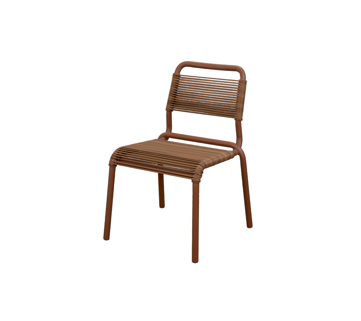 Brun stol med et enkelt design og lamellrygg.