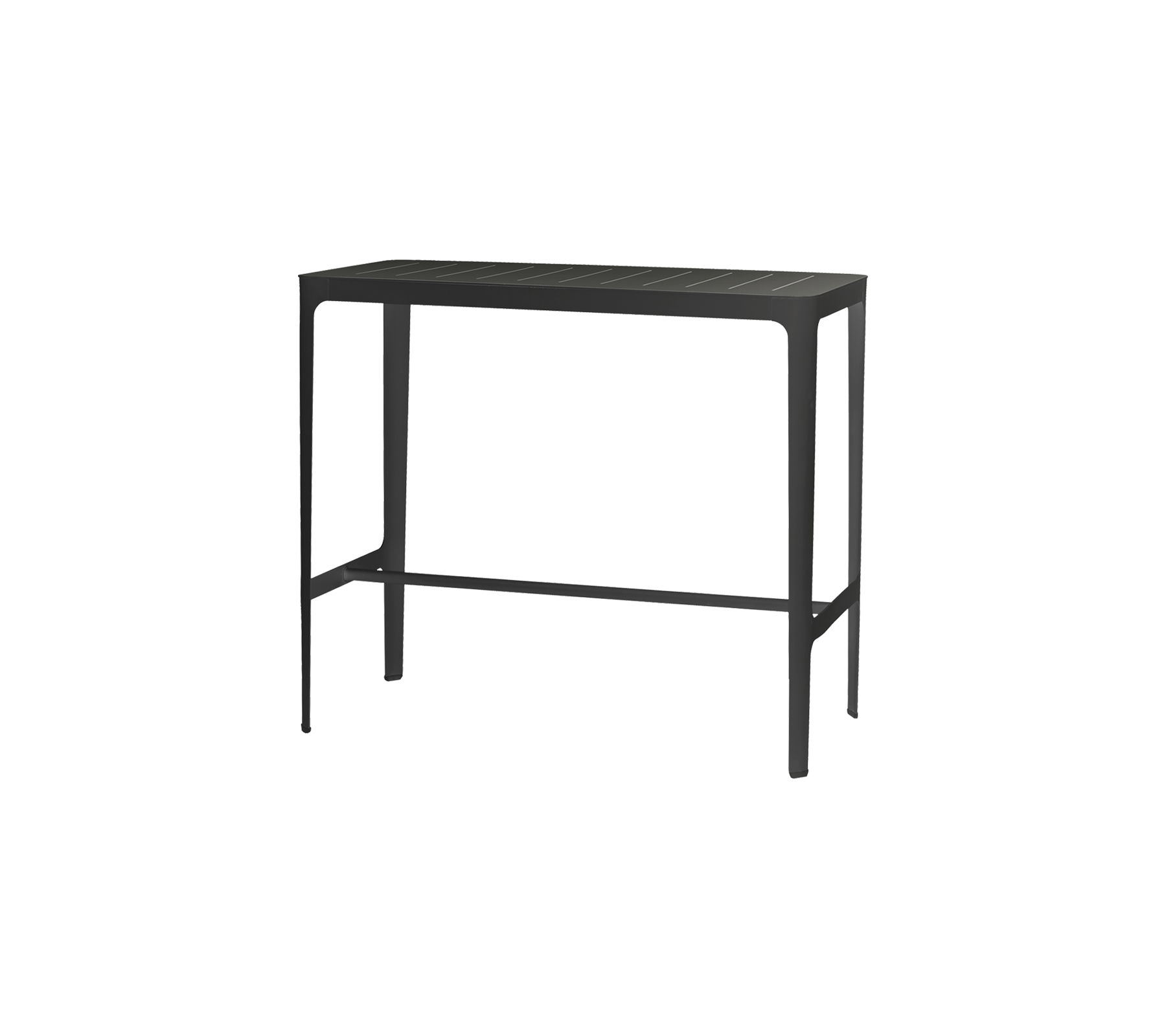 Stilig svart konsollbord med minimalistisk design og en nederste hylle for ekstra lagring eller utstillingsformål.