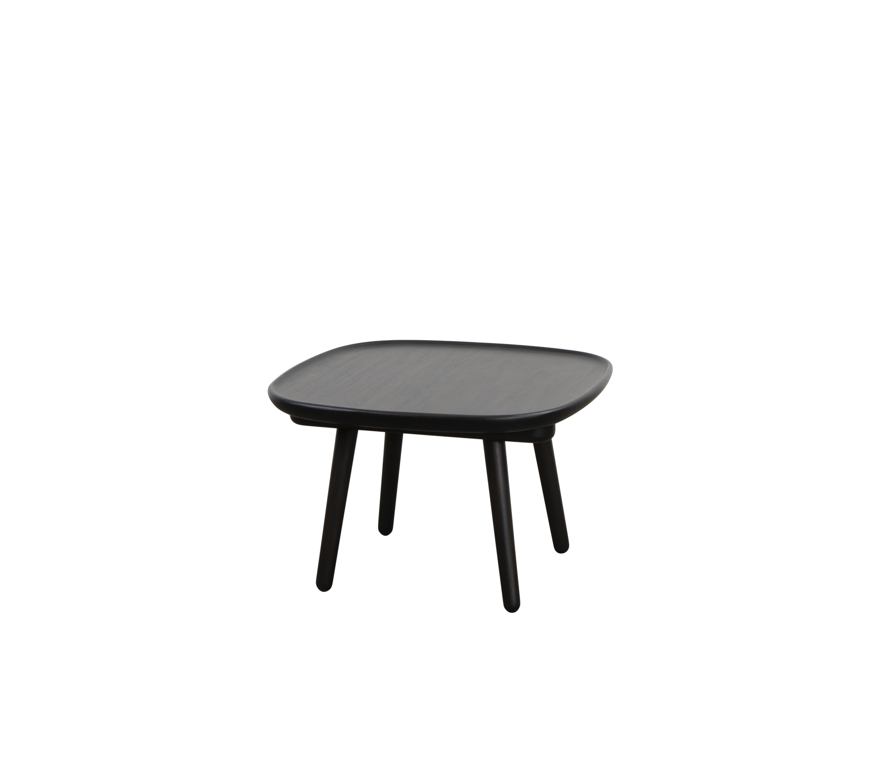 Firkantet bord med en glatt topp og fire slanke ben, designet for variert bruk i ulike omgivelser.