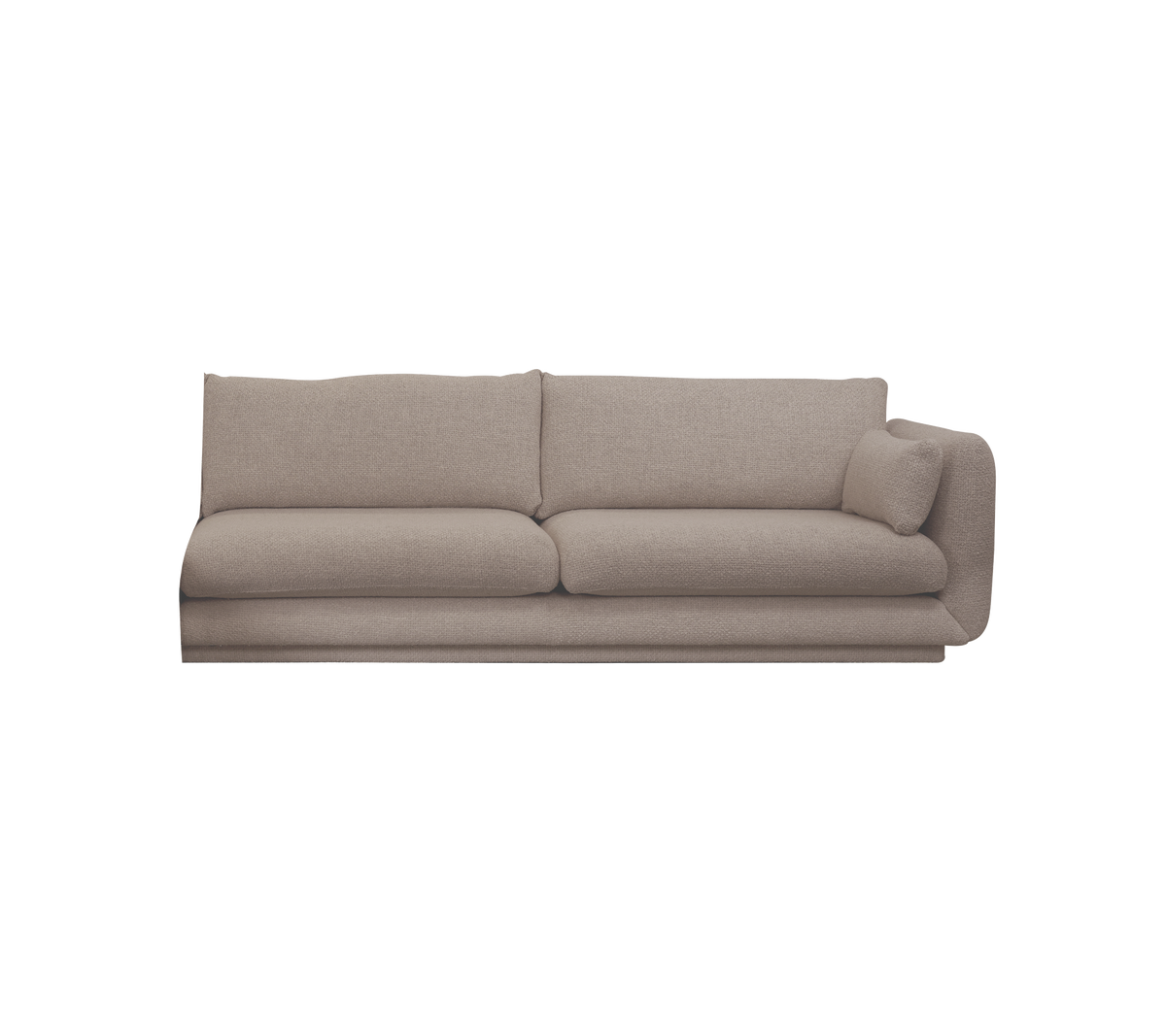 Lysebrun moderne sofa med to store puter i et minimalistisk design.