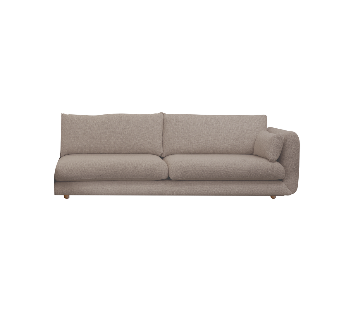 Moderne lysebrun sofa med lune puter.