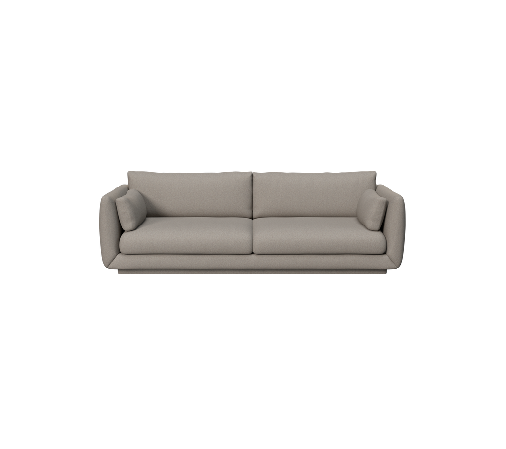 Lyst brunt moderne sofa med to puter i et stilrent design.