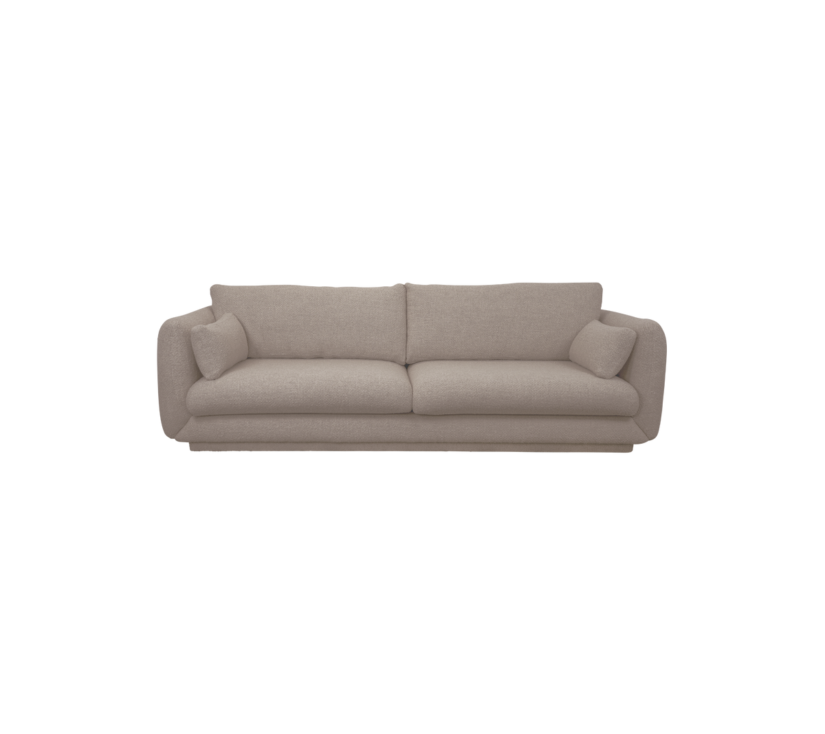 Lysbrun moderne sofa med myke puter og et avslappet design.
