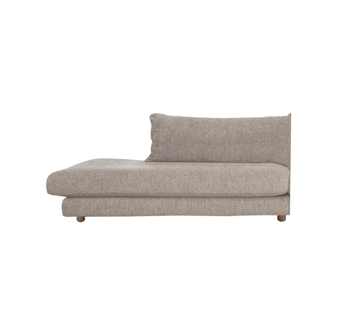 Lys brun chaise lounge med minimalistisk design og en støttende ryggstøtte.