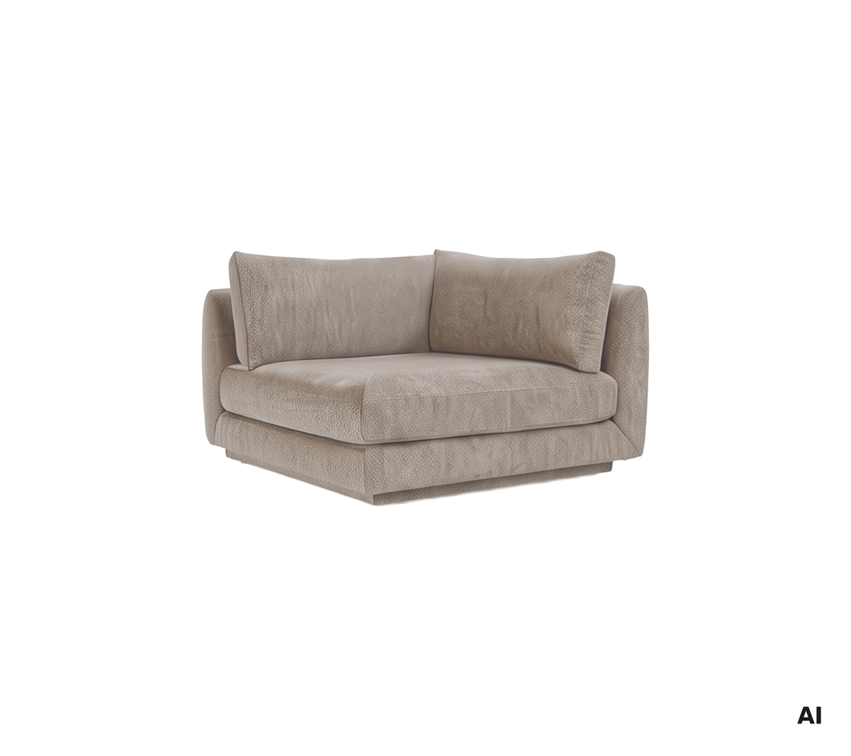 Lys brun moderne sofa med myke puter.