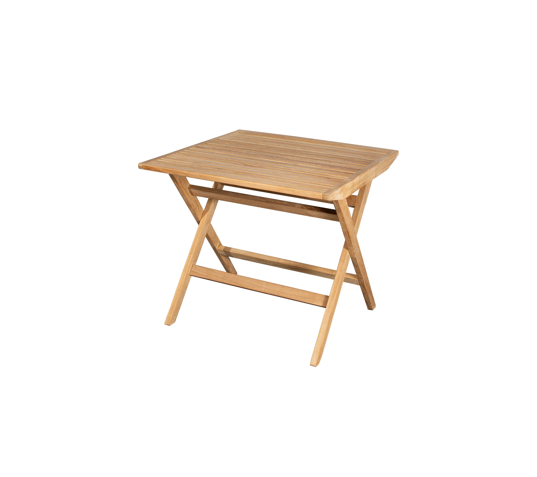 Kompakt trebord med lamellert topp og kryssben, perfekt for allsidig bruk i ulike settinger.
