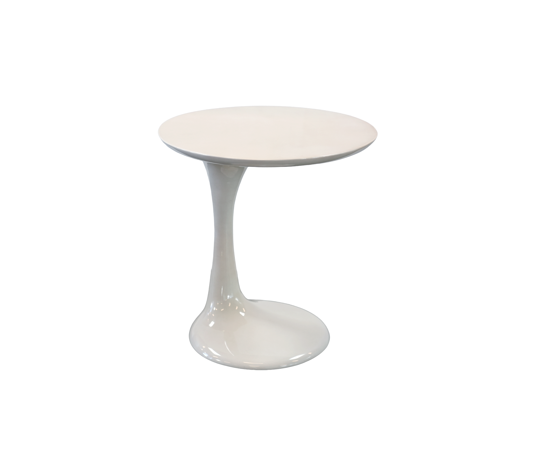 Moderne hvitt sidebord med en unik skulpturell base.