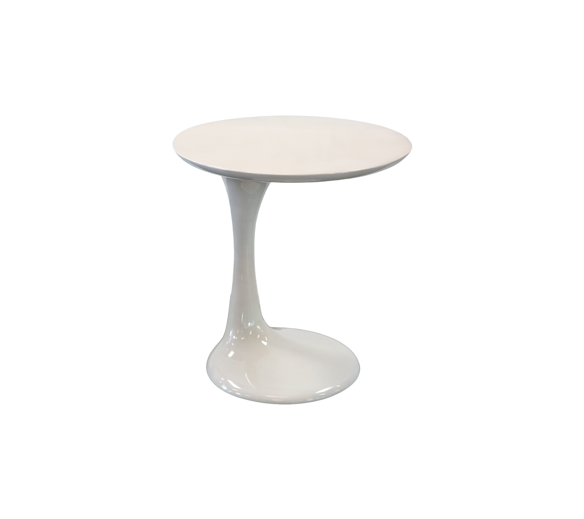 Moderne hvitt sidebord med en unik skulpturell base.