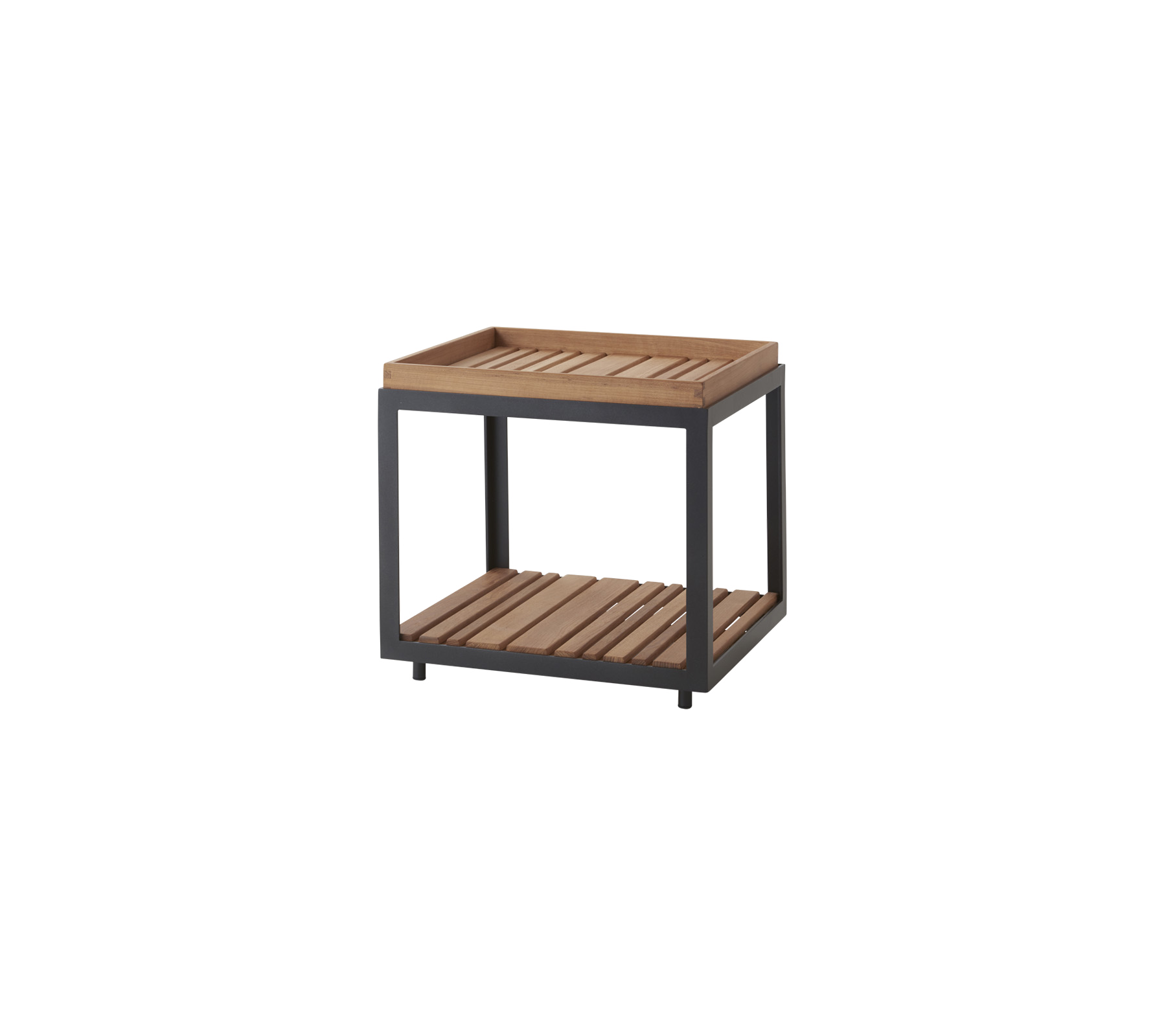Tre sidebord med sprossetopp og en nedre hylle, med en solid ramme for allsidig lagring og visning.
