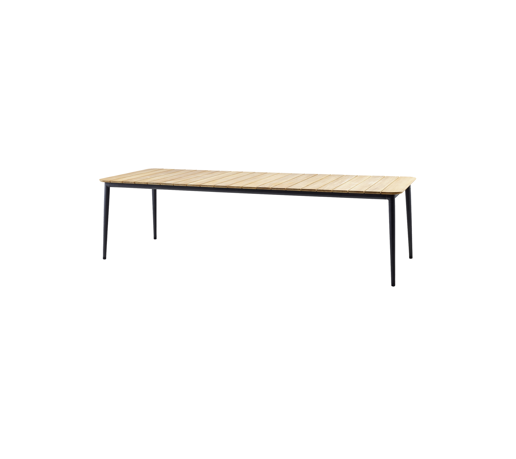 Trekjøkkenbord med en lys overflate og slanke svarte ben, perfekt for moderne rom.