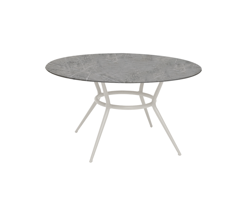 Moderne rund mørkegrå bord med et strømlinjeformet design.