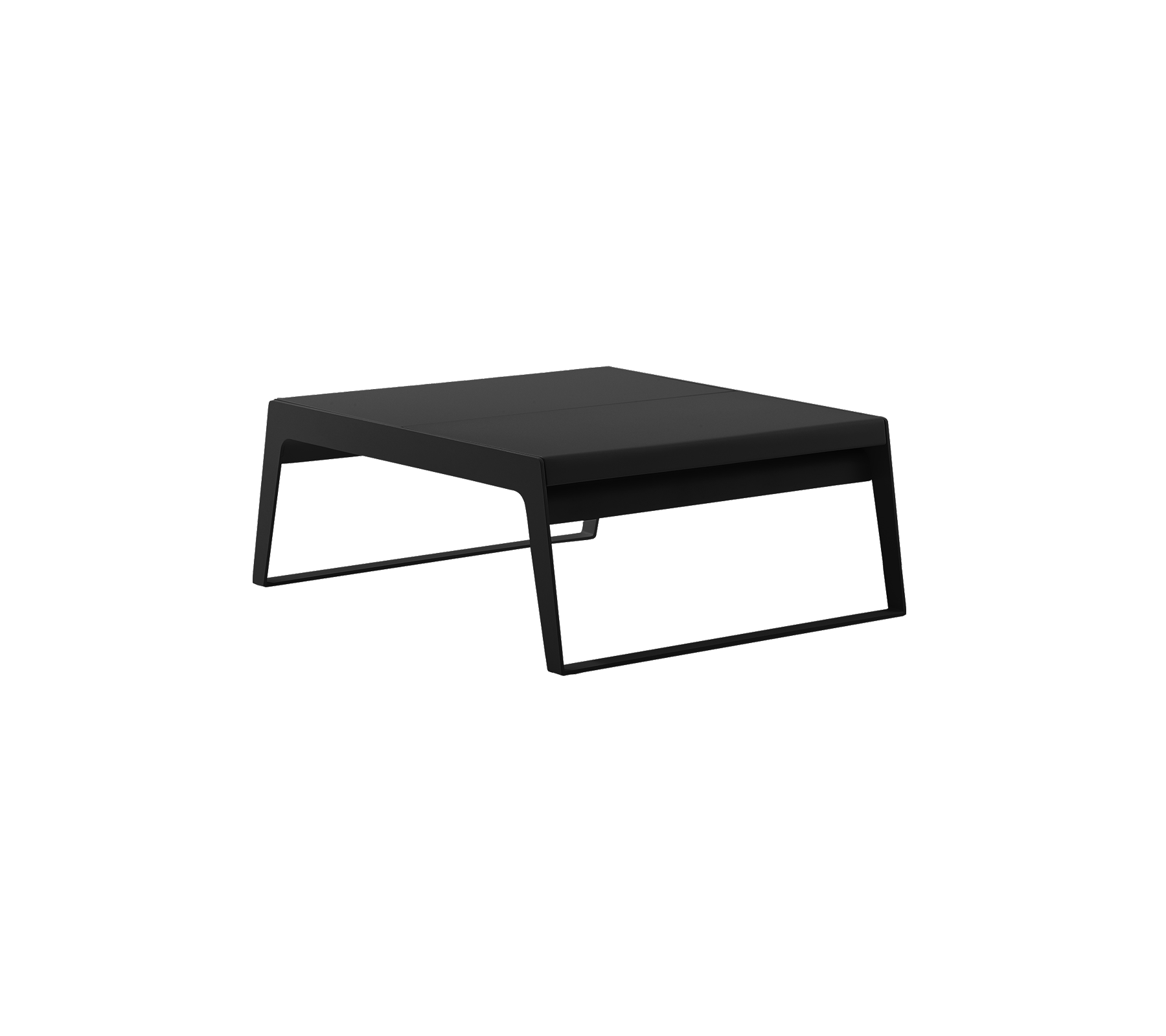 Moderne svart bord med minimalistisk design, som har en flat overflate og slanke ben, egnet for ulike omgivelser.