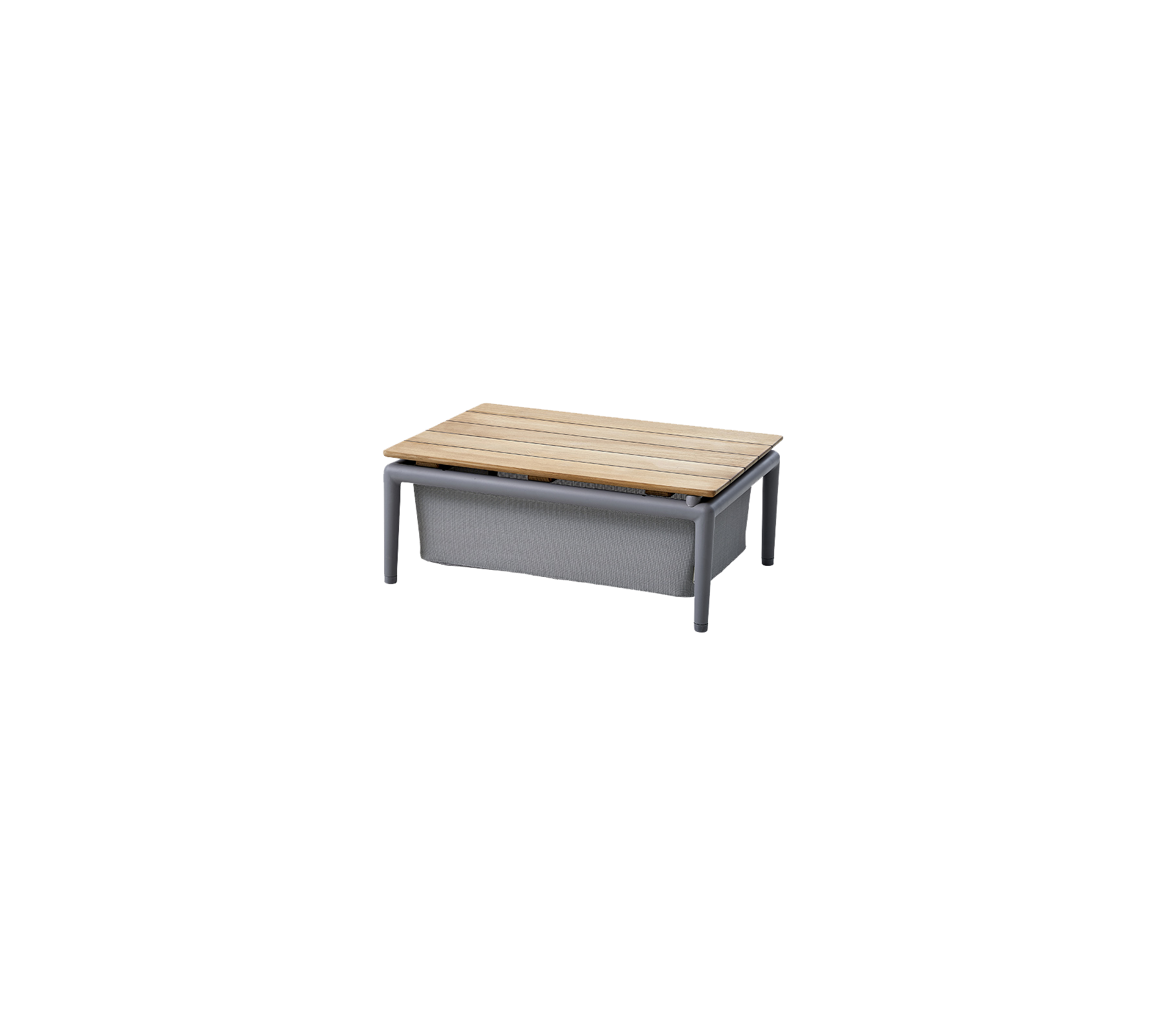 Rektangulært bord med en trefjel og en solid, grå ramme, designet for allsidig bruk i ulike miljøer.