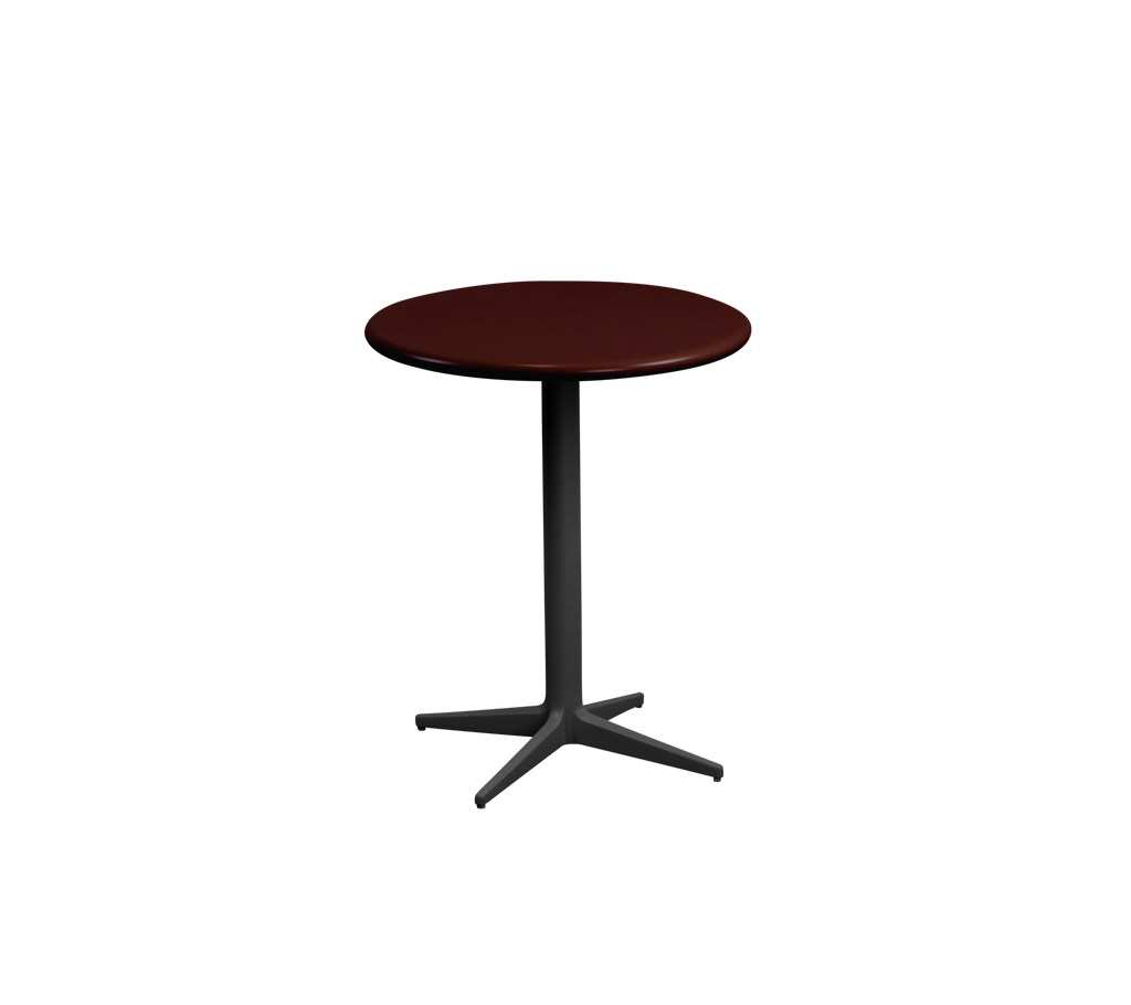 Burgunder rundt bord med en svart base.