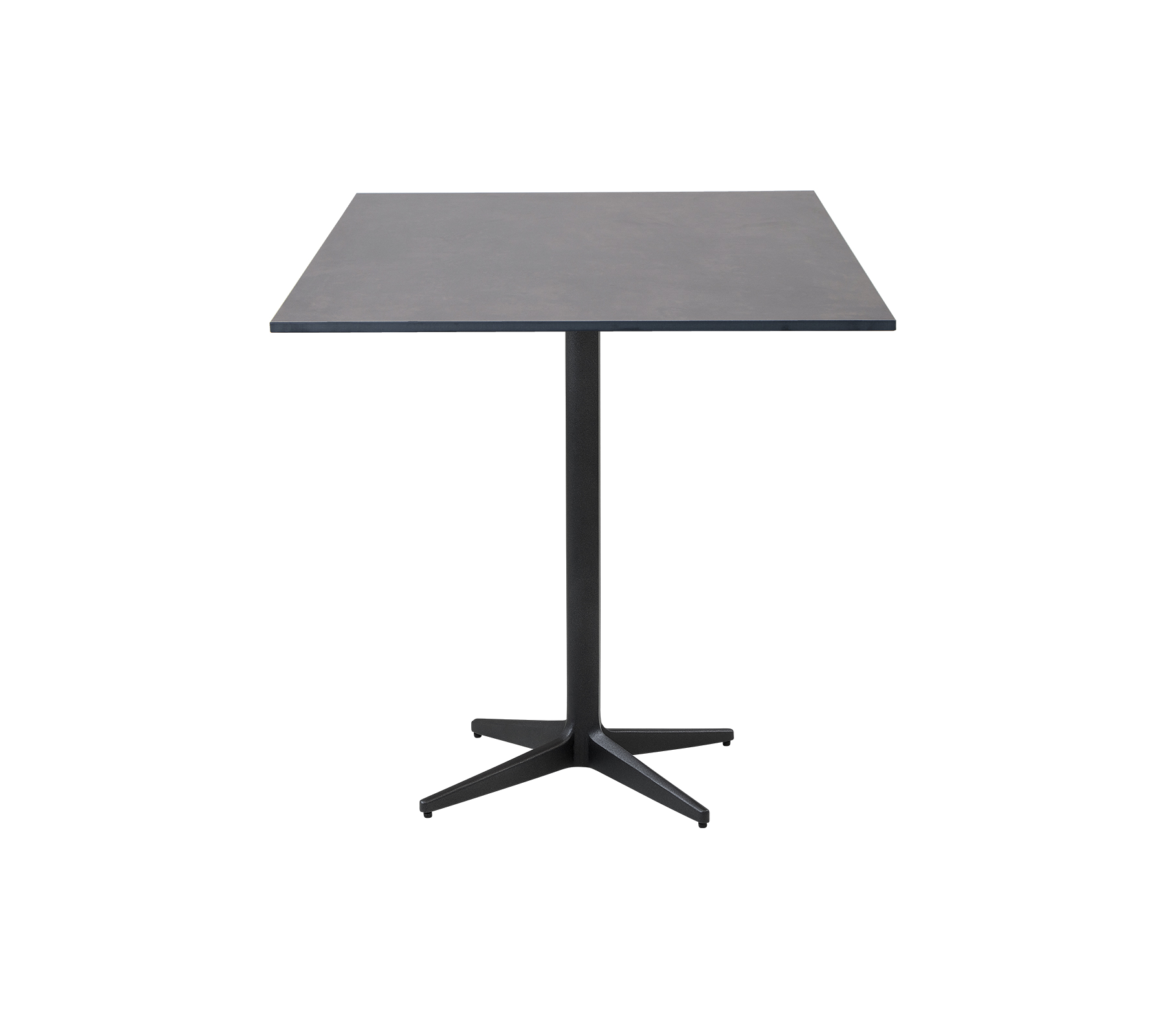 Moderne firkantet bord med en glatt overflate og en sentral pedestalbase, ideelt for ulike innstillinger og sammenkomster.