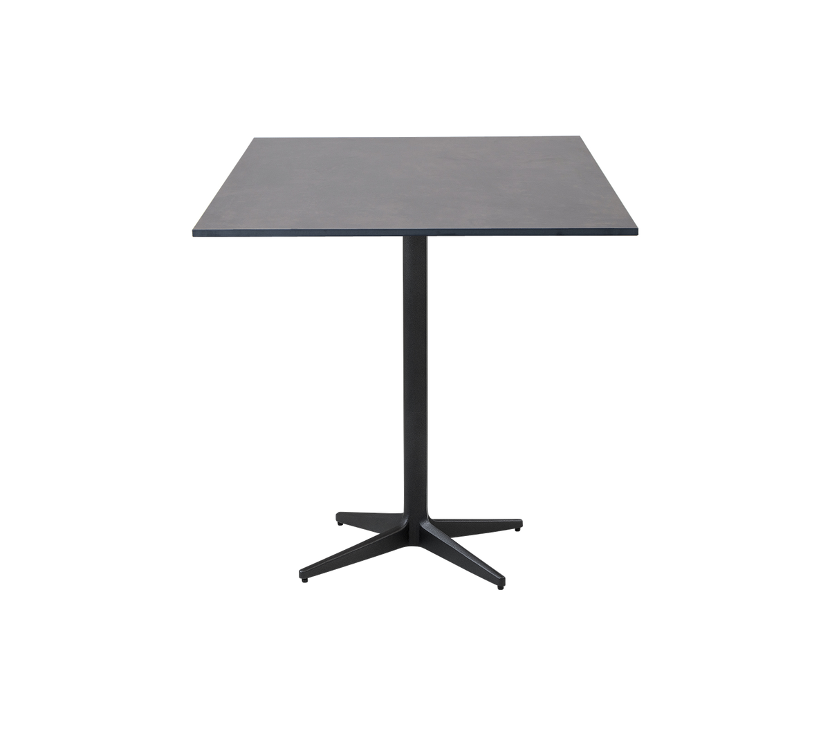 Moderne firkantet bord med en glatt overflate og en sentral pedestalbase, ideelt for ulike innstillinger og sammenkomster.