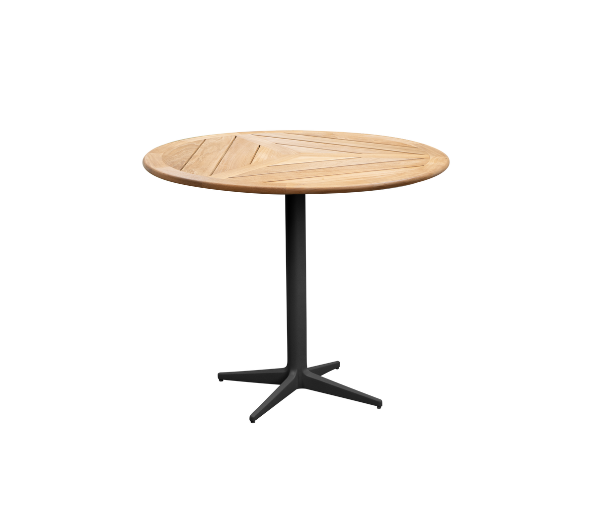 Rundt trefalt med et stilrent design og en robust svart base, perfekt for forskjellige settinger. Ideell for uformell spising eller samlinger.