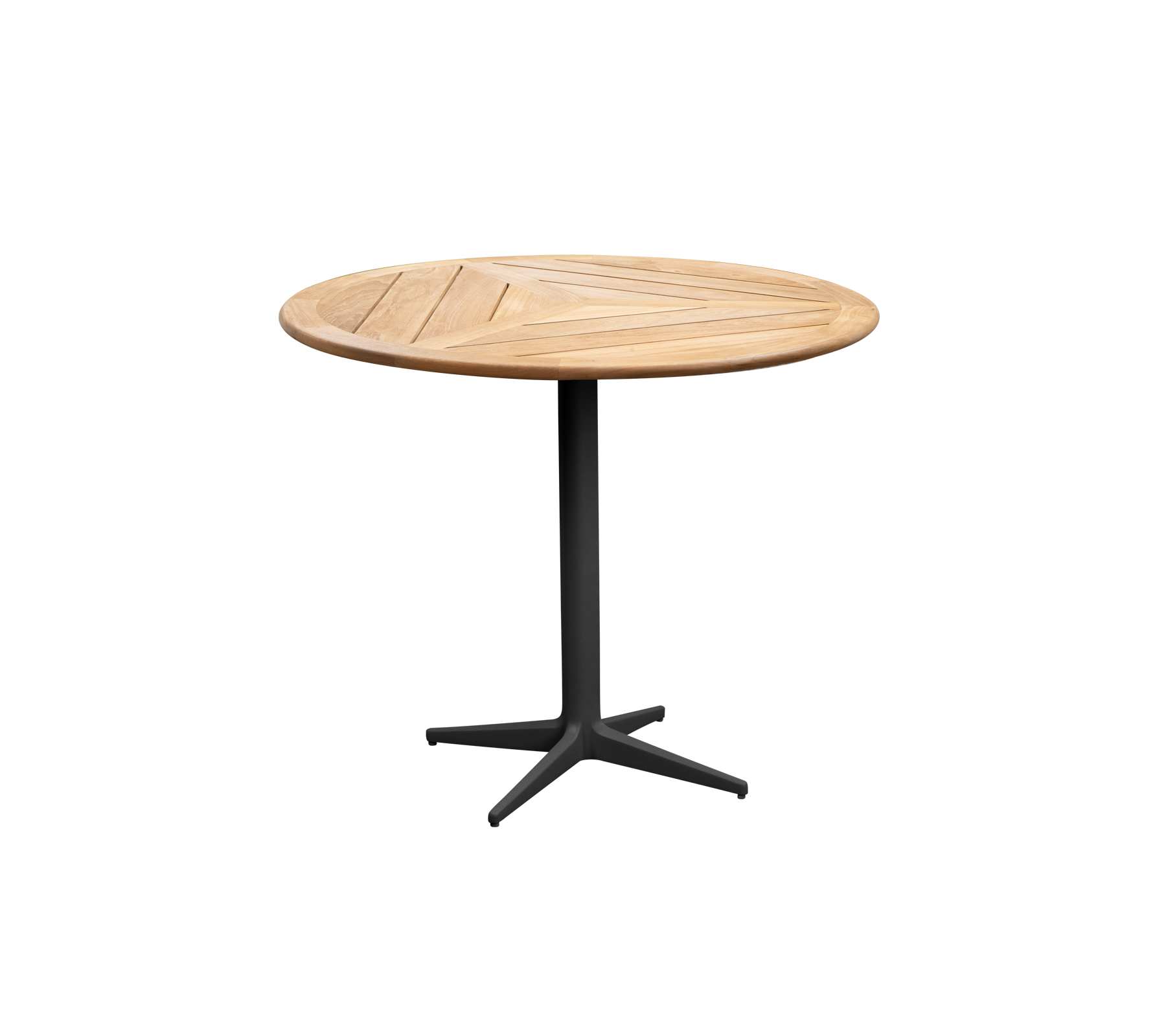 Rundt trefalt med et stilrent design og en robust svart base, perfekt for forskjellige settinger. Ideell for uformell spising eller samlinger.