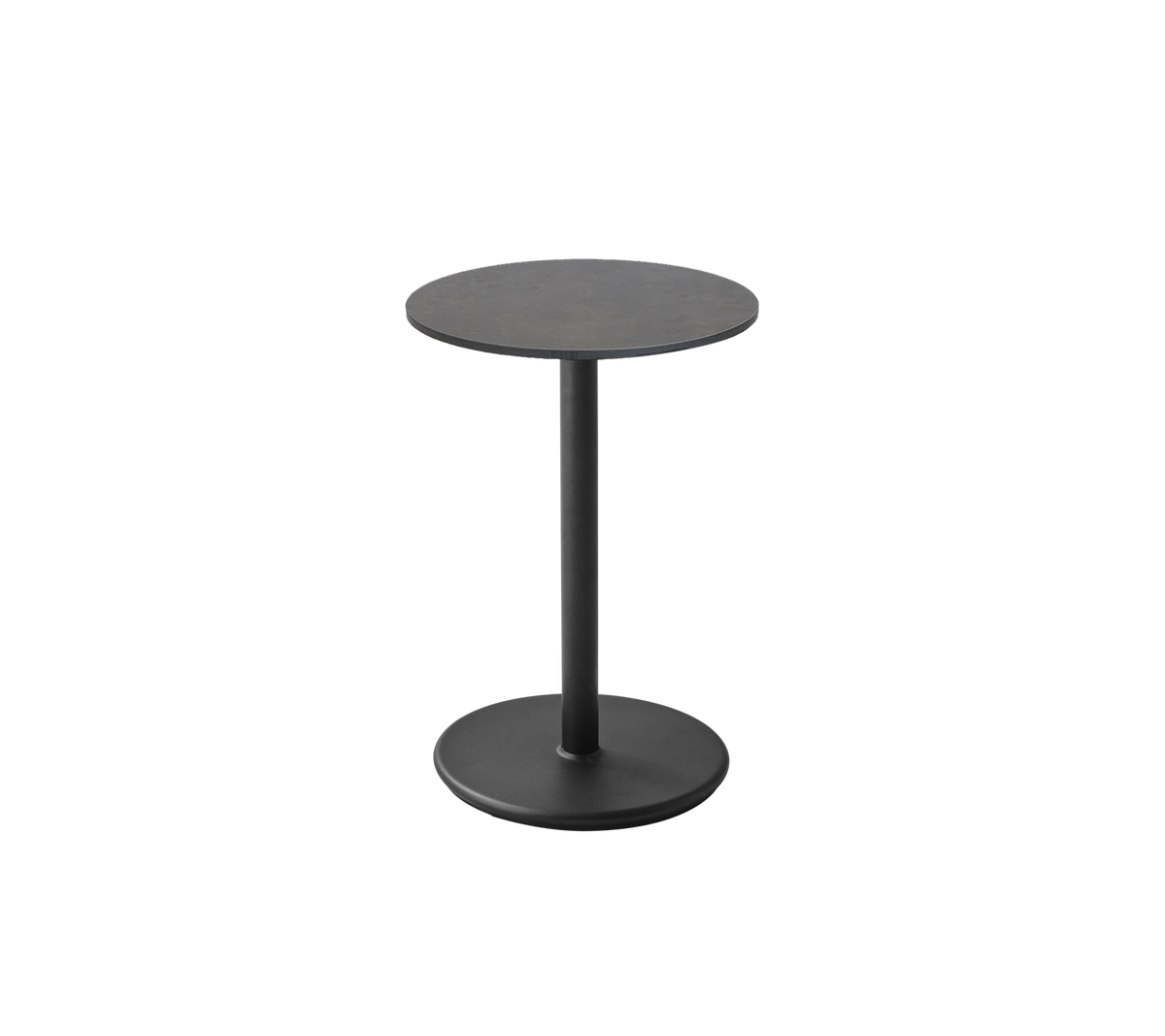 Et stilrent svart sidebord med en rund topp og solid base, perfekt for allsidig styling i ulike rom.