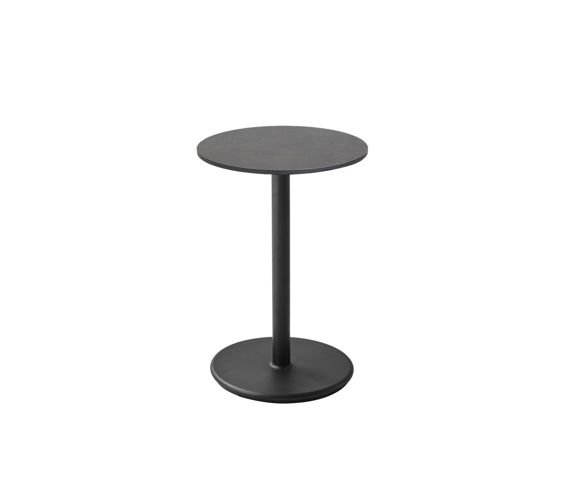 Et stilrent svart sidebord med en rund topp og solid base, perfekt for allsidig styling i ulike rom.