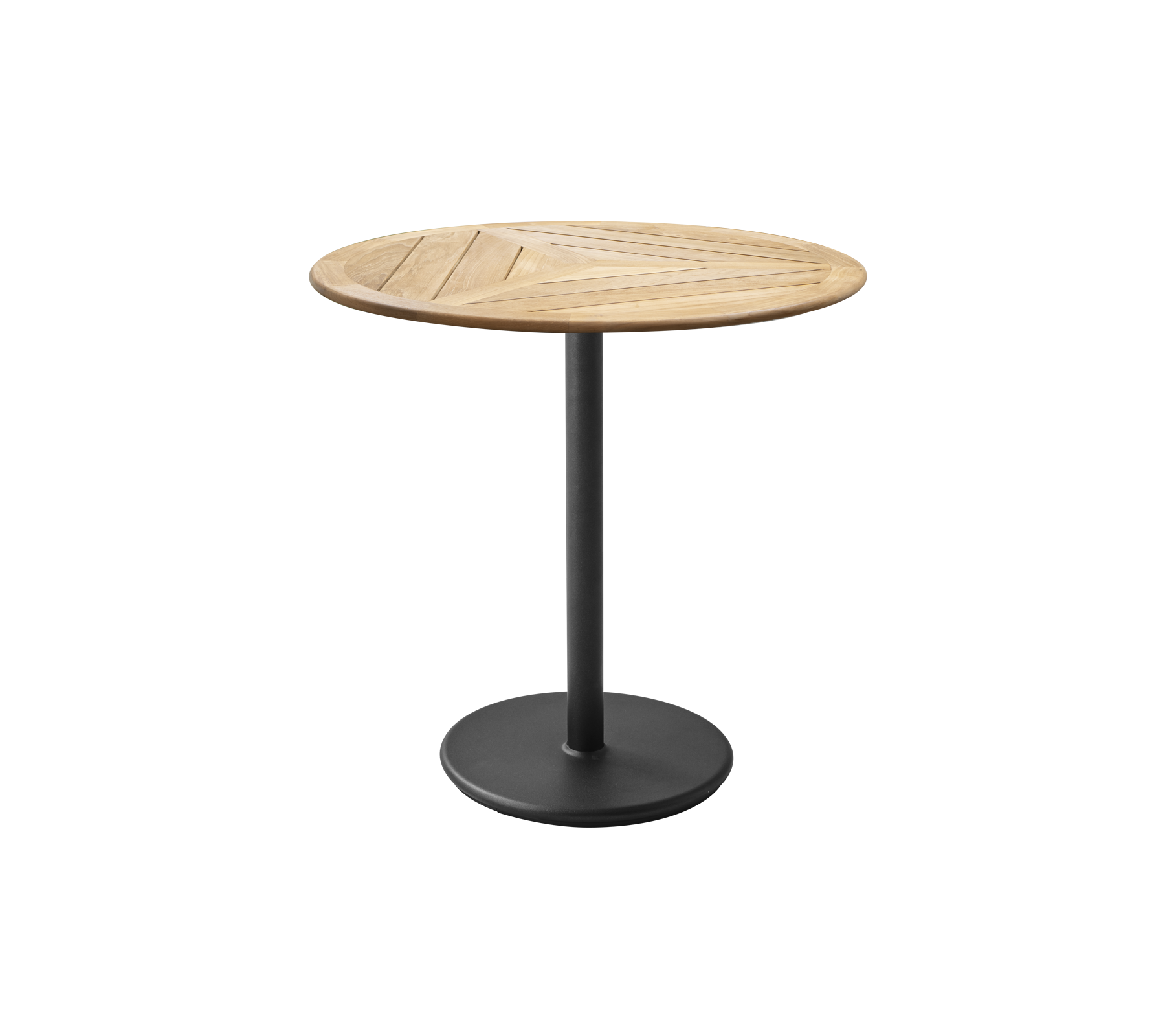 Rundt bord med en toplate som har et geometrisk design og en metallbase med matt finish. Ideelt for uformelle middager eller sammenkomster.