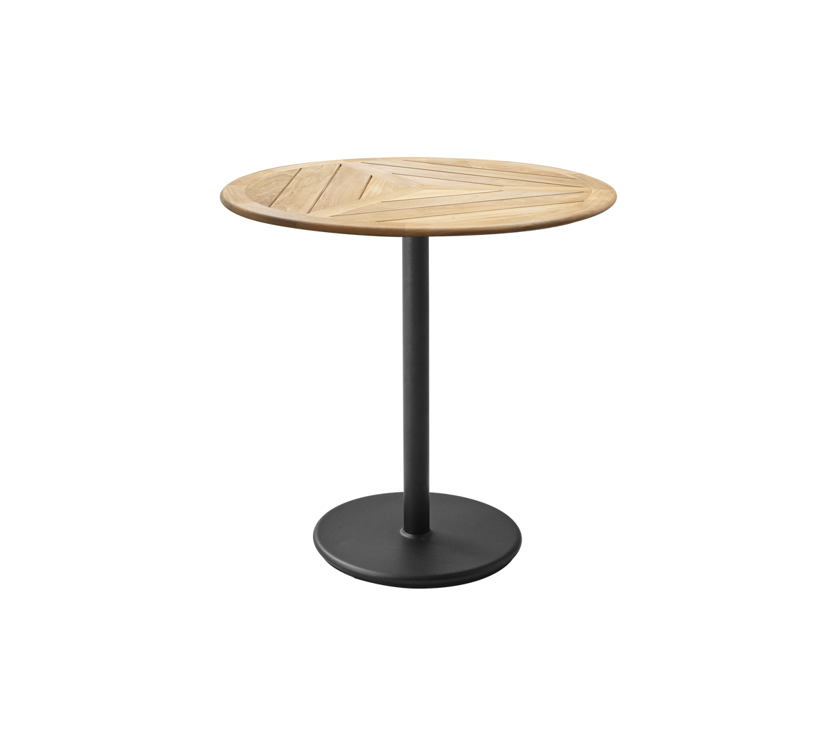 Rundt bord med en toplate som har et geometrisk design og en metallbase med matt finish. Ideelt for uformelle middager eller sammenkomster.
