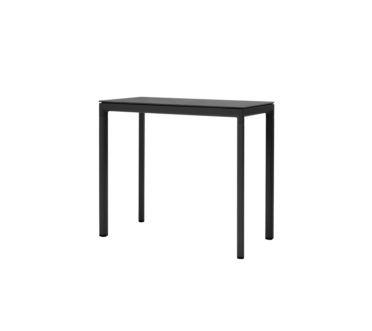 Et slankt svart bord med minimalistisk design og fire solide ben, ideelt for variert bruk i forskjellige miljøer.