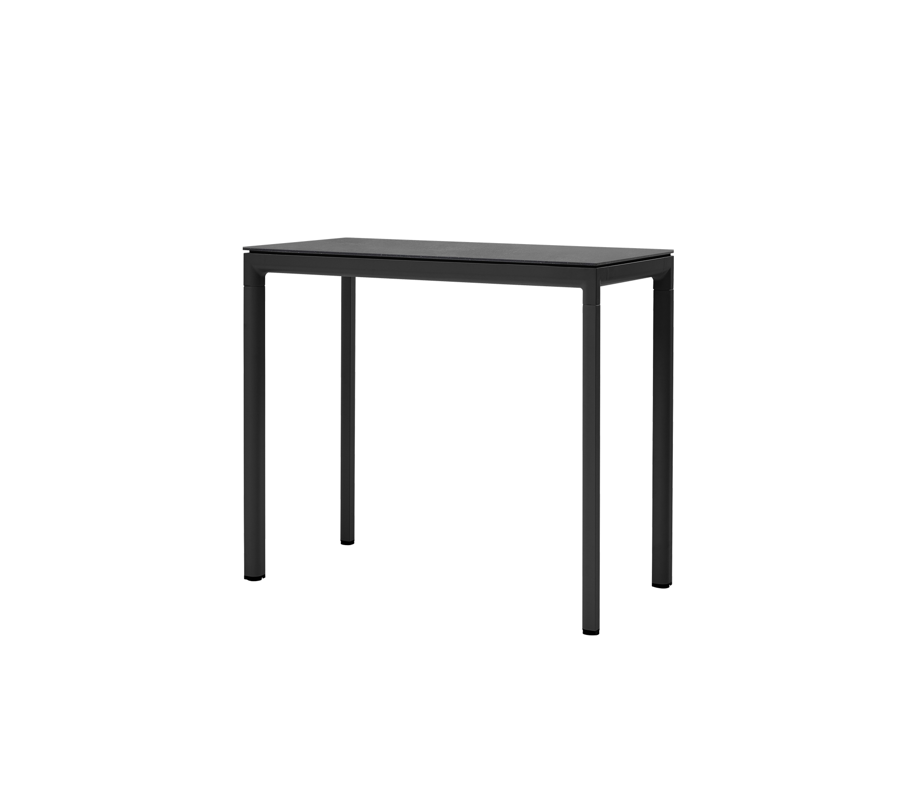 Et slankt svart bord med minimalistisk design og fire solide ben, ideelt for variert bruk i forskjellige miljøer.