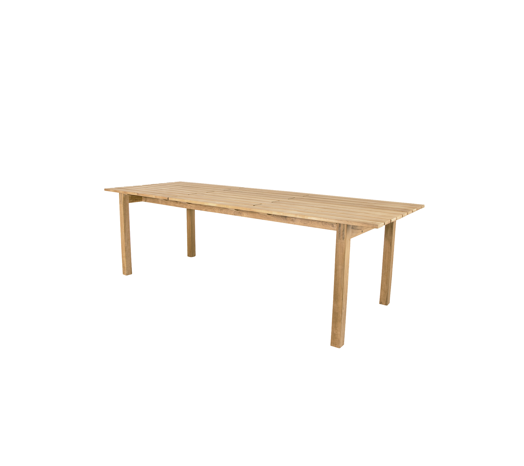 Trestabell med naturlig finish, med fire robuste ben og en romslig rektangulær overflate, egnet for spising eller arbeidsplass.