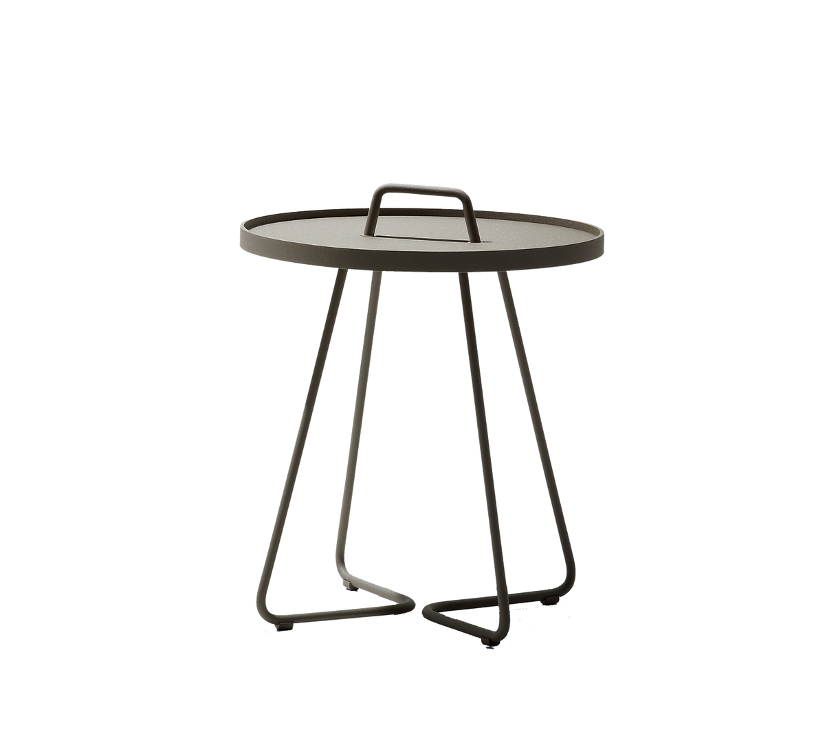 Rund bord med et slankt design, som har et bærehåndtak og en minimalistisk base. Perfekt for enhver moderne setting.