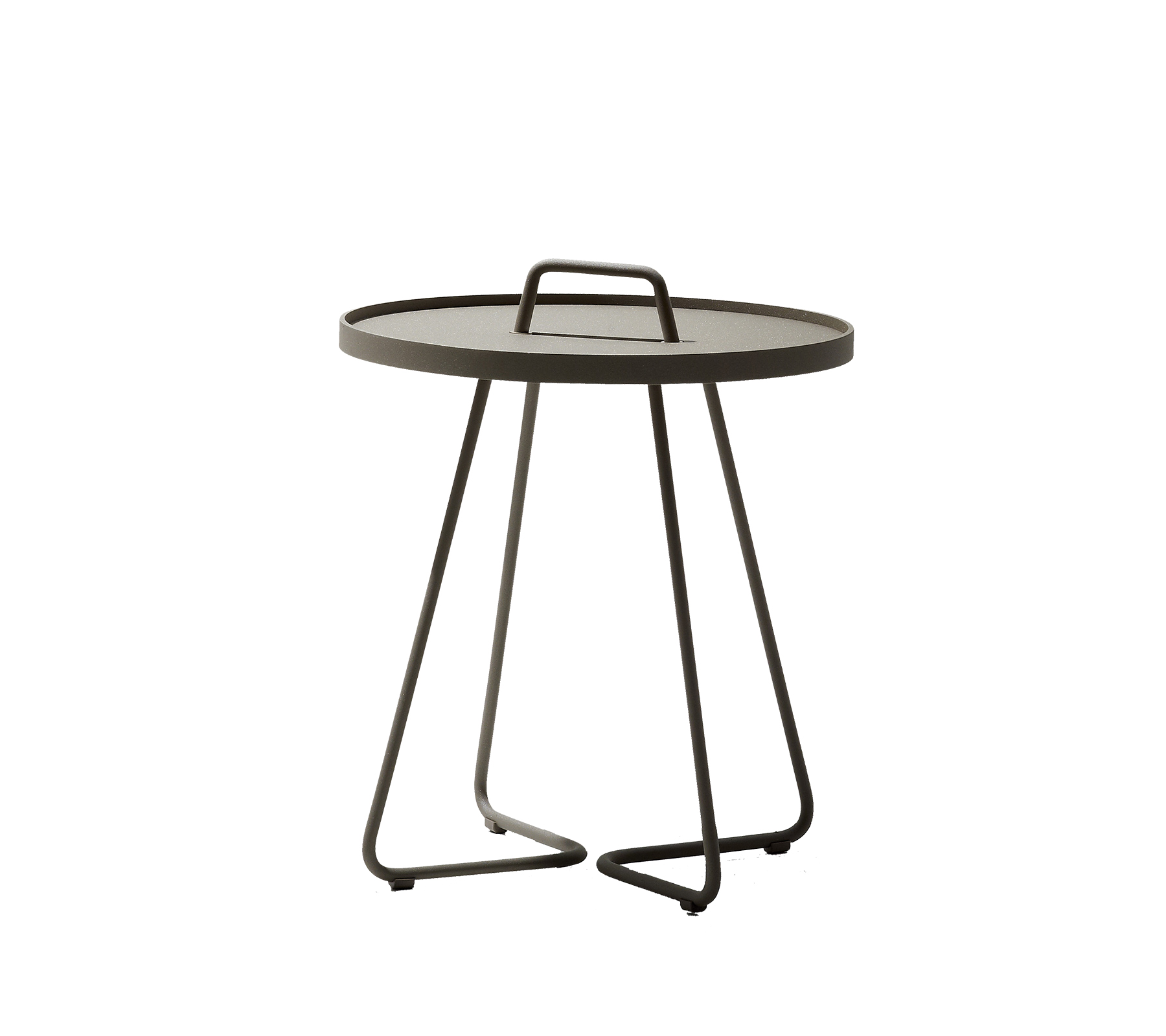 Rund bord med et slankt design, som har et bærehåndtak og en minimalistisk base. Perfekt for enhver moderne setting.