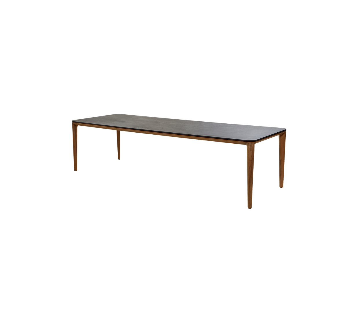 Lang rektangulær bord med en tremmesramme og en glatt topp, egnet for ulike innstillinger og bruk.