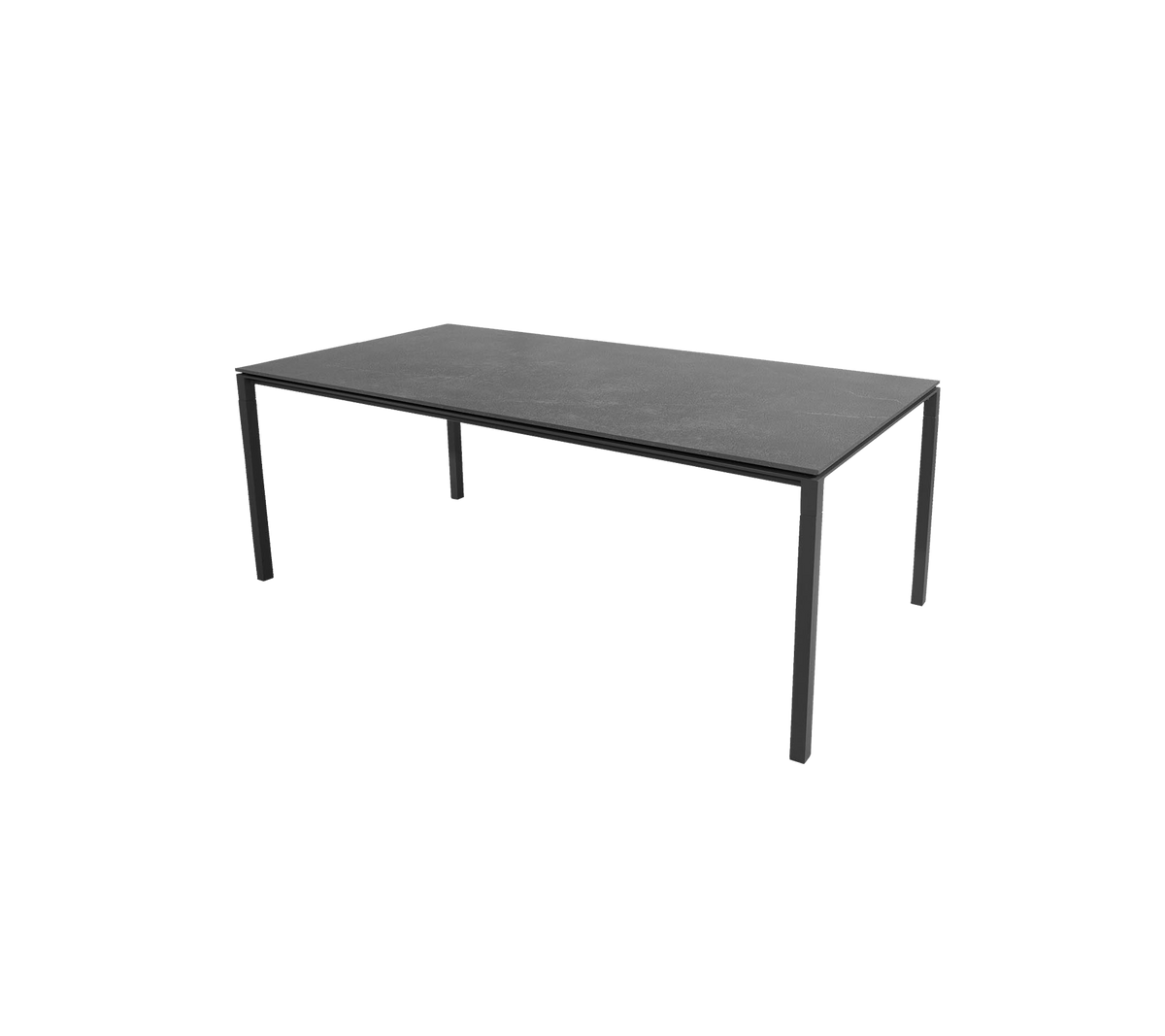 Et slankt, moderne bord med en flat overflate støttet av tynne ben, designet for allsidig bruk i ulike settinger.