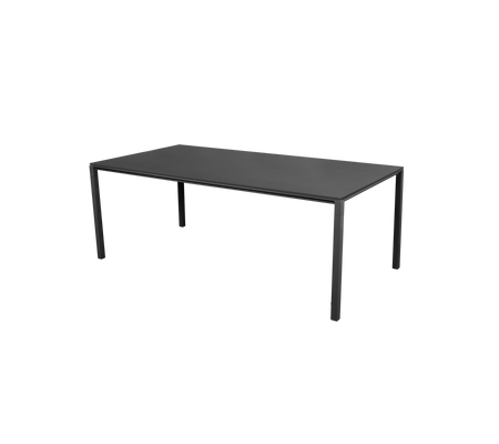 Et stilrent svart bord med minimalistisk design som har fire rette ben. Passer til ulike settinger og formål.