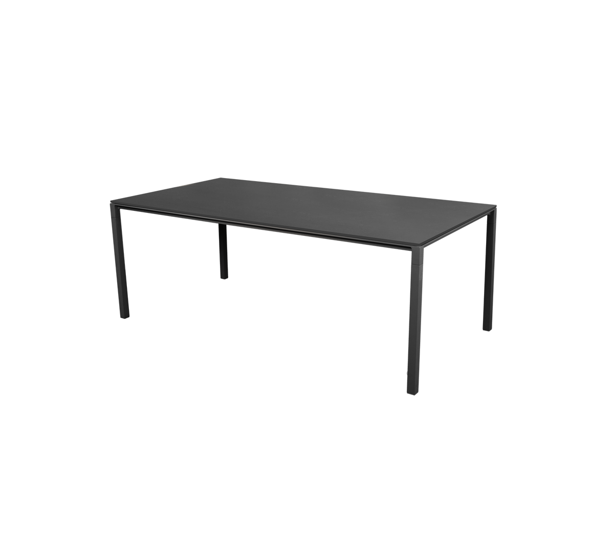 Et stilrent svart bord med minimalistisk design som har fire rette ben. Passer til ulike settinger og formål.