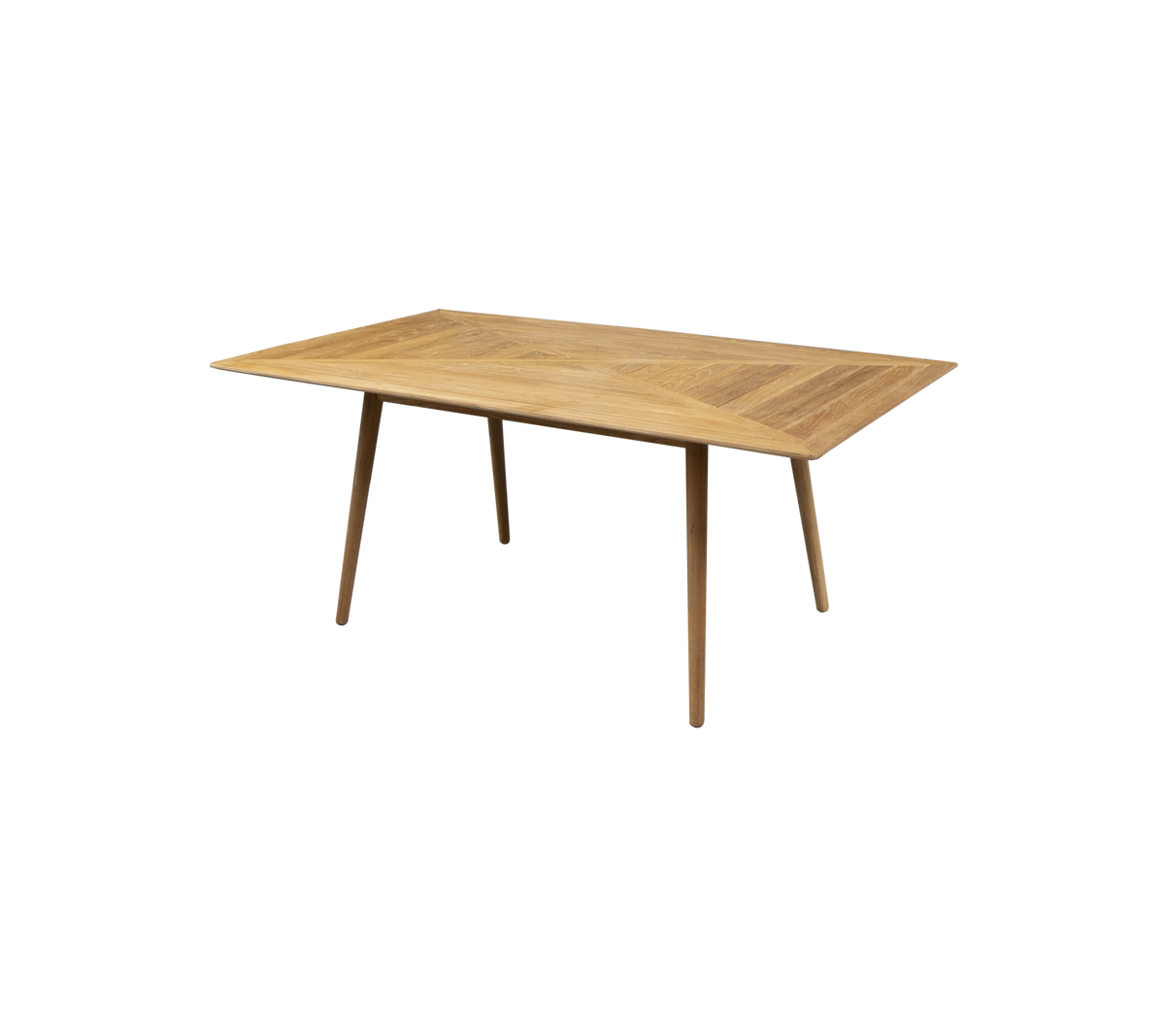 Rektangulært trebord med lys finish og avsmalnede ben, perfekt for spise- eller arbeidsplassbruk. Enkelt og moderne design.