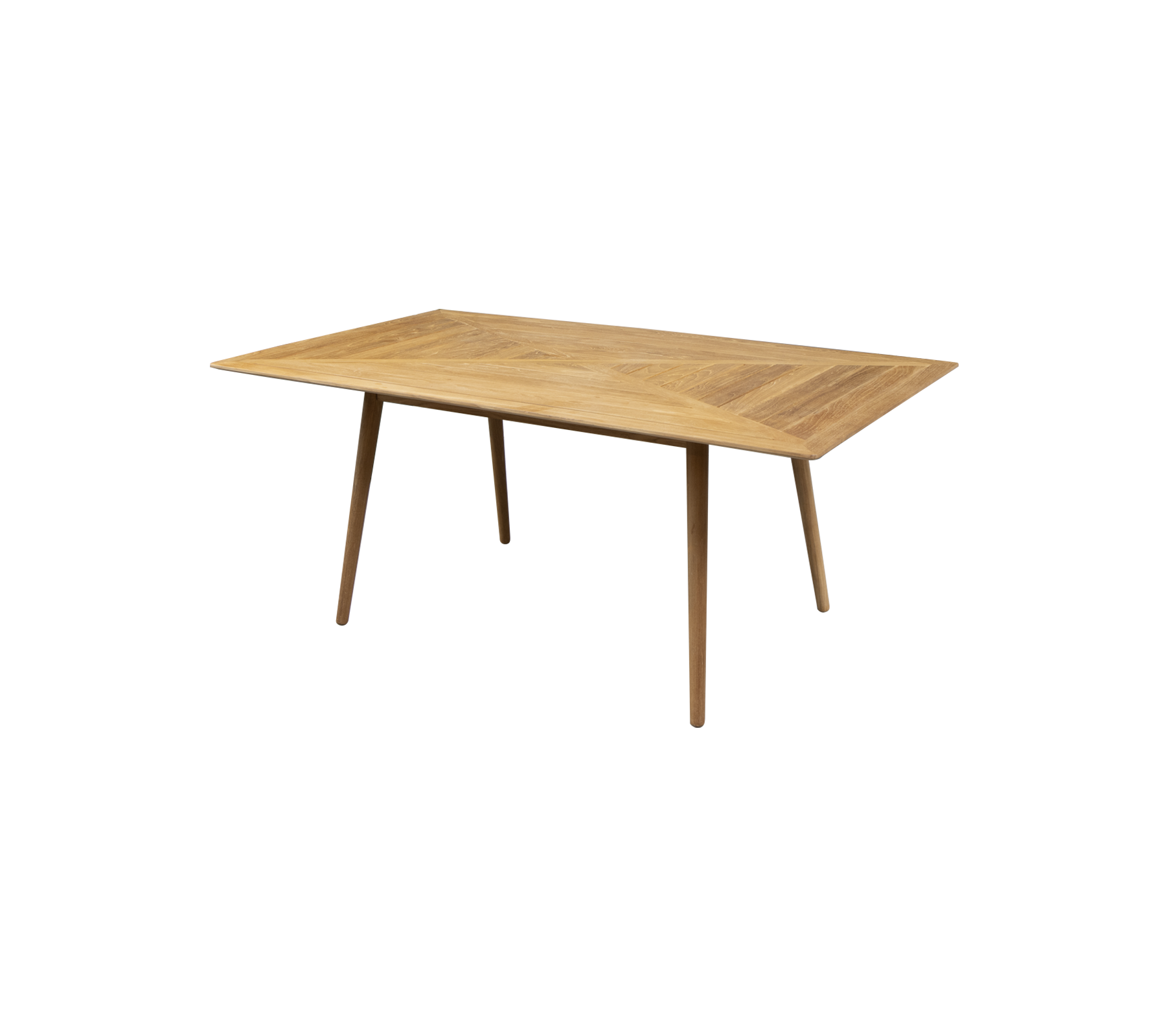 Rektangulært trebord med lys finish og avsmalnede ben, perfekt for spise- eller arbeidsplassbruk. Enkelt og moderne design.