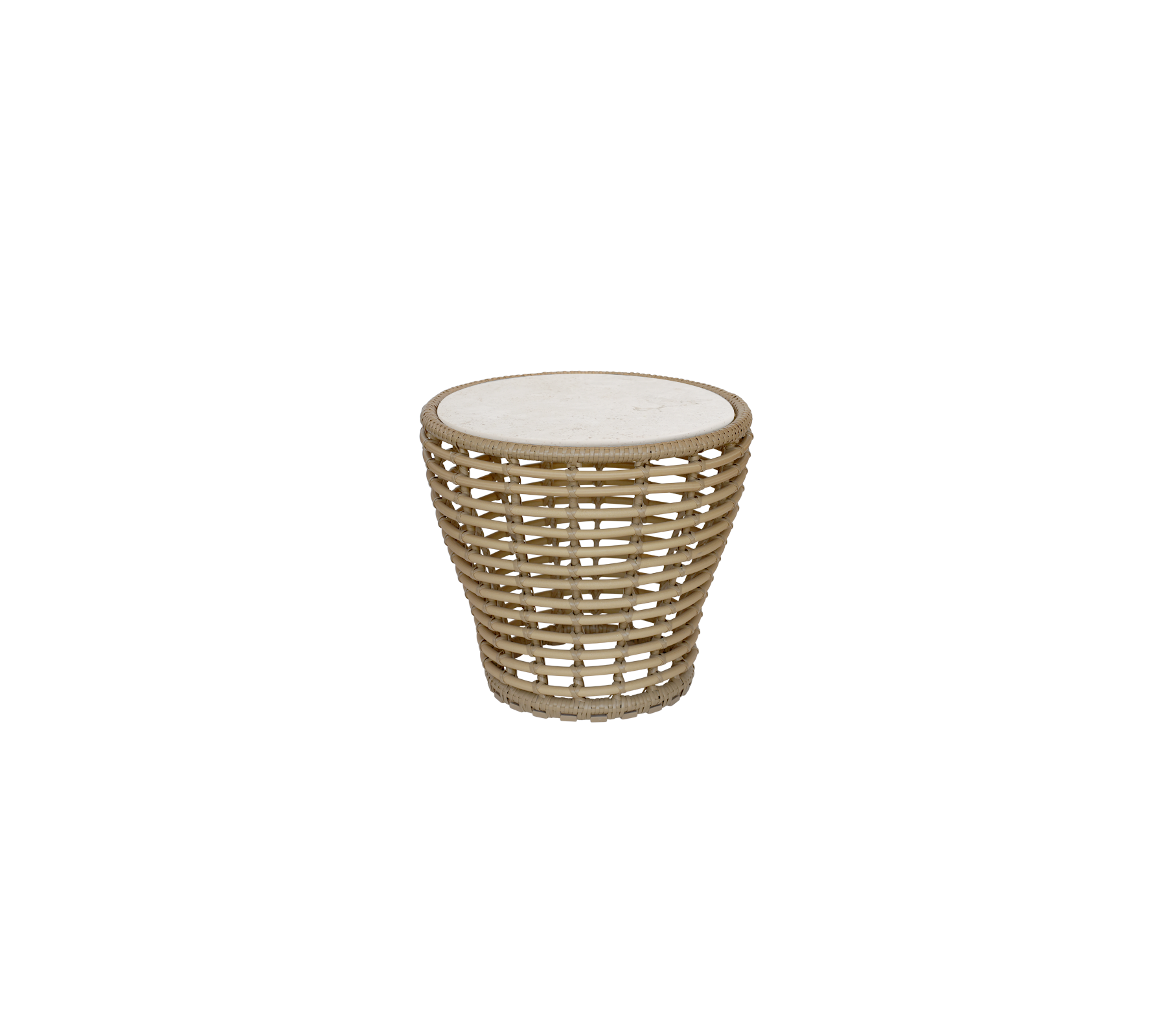 Naturlig bord med rund topp og vevd design.