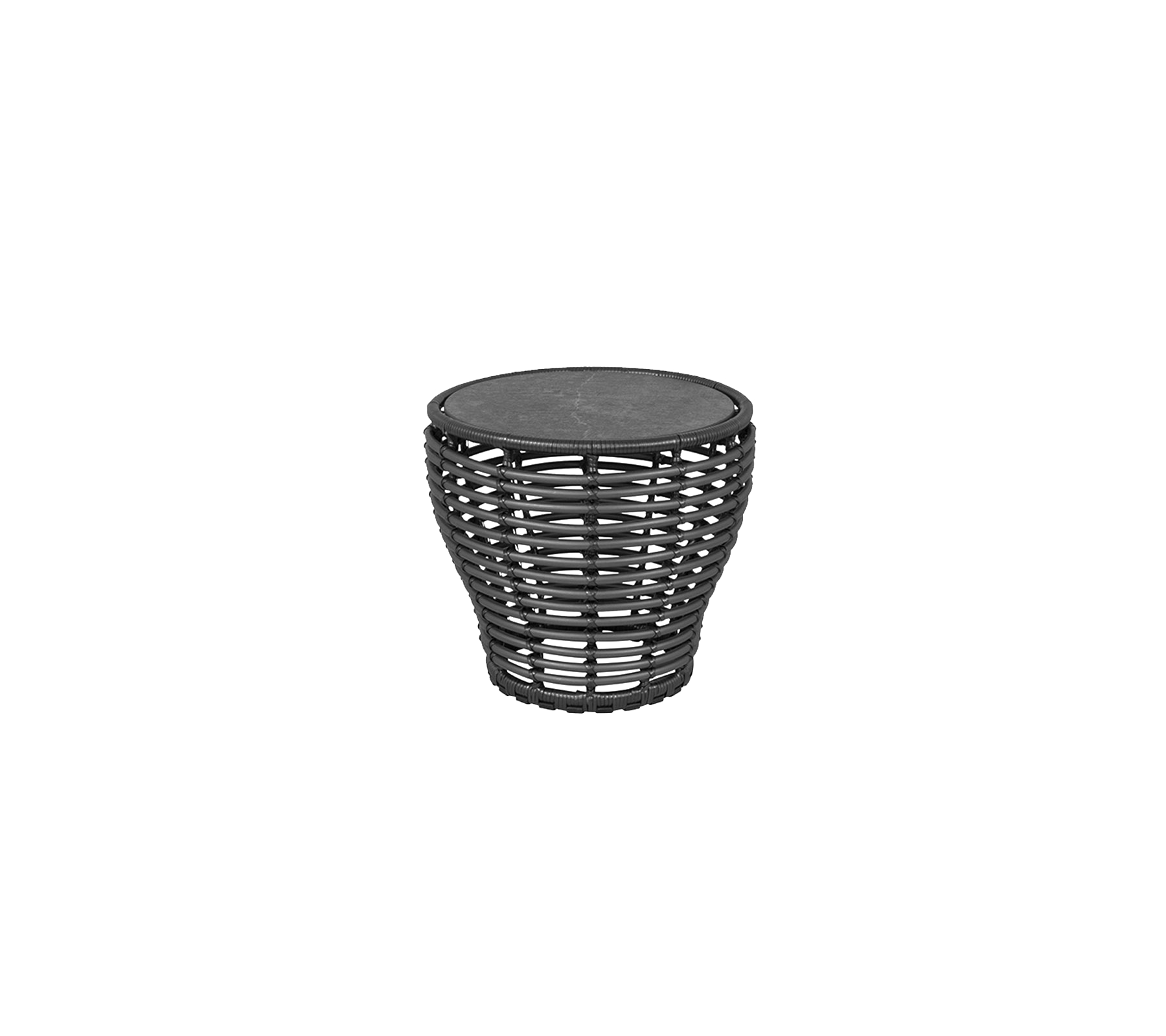 Svart vevd sidebord med rund topp, designet for allsidighet i ulike omgivelser. Ideell for å fremheve moderne dekor.